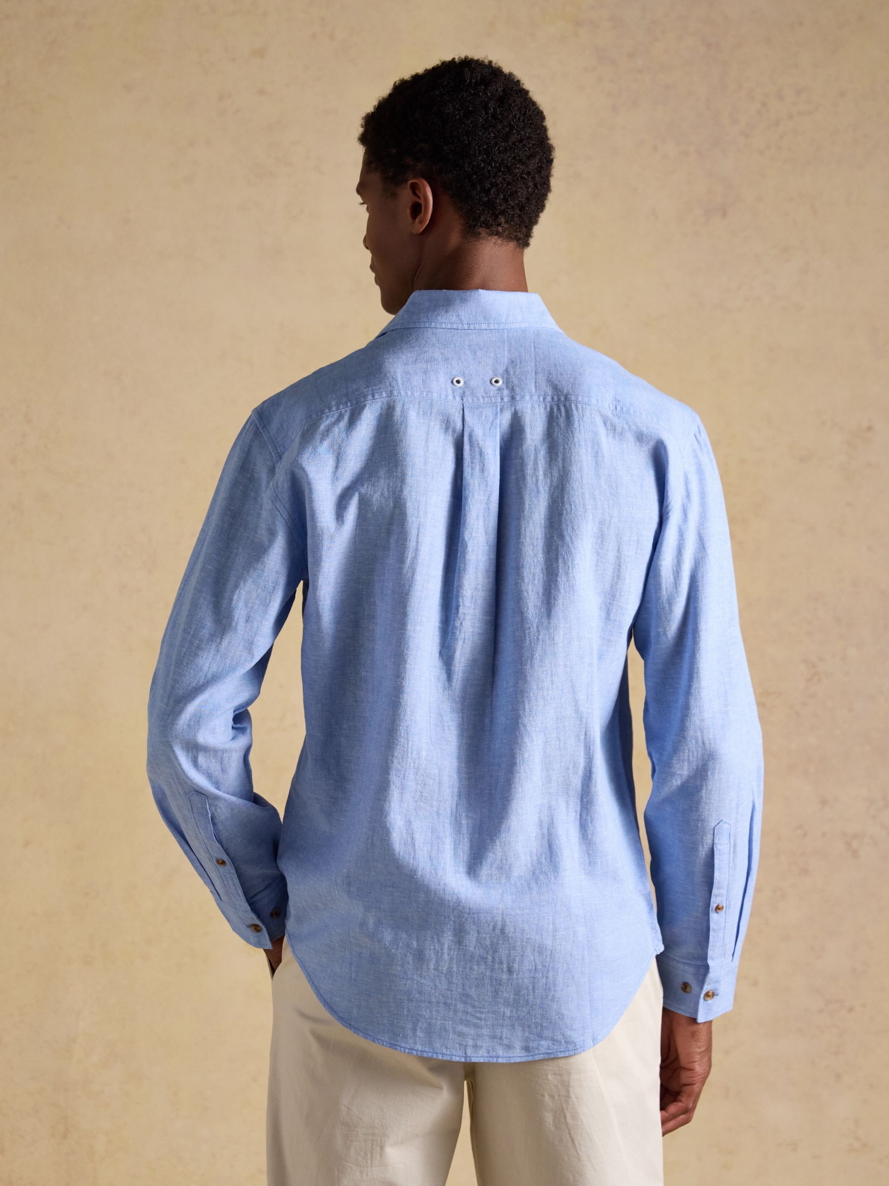 Linen Blend Light Blue Long Sleeve Shirt - Image 2 of 10