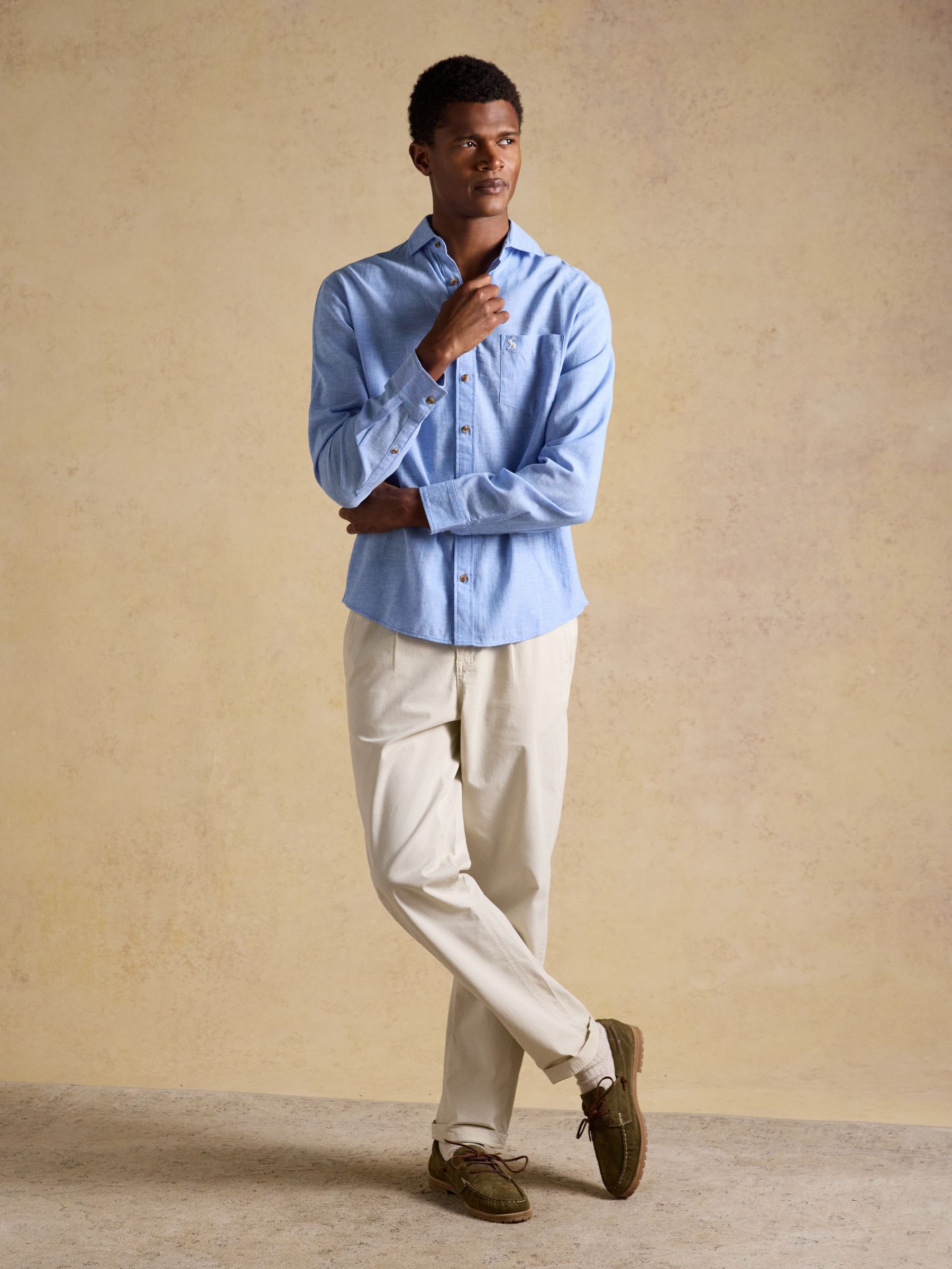 Linen Blend Light Blue Long Sleeve Shirt - Image 3 of 10
