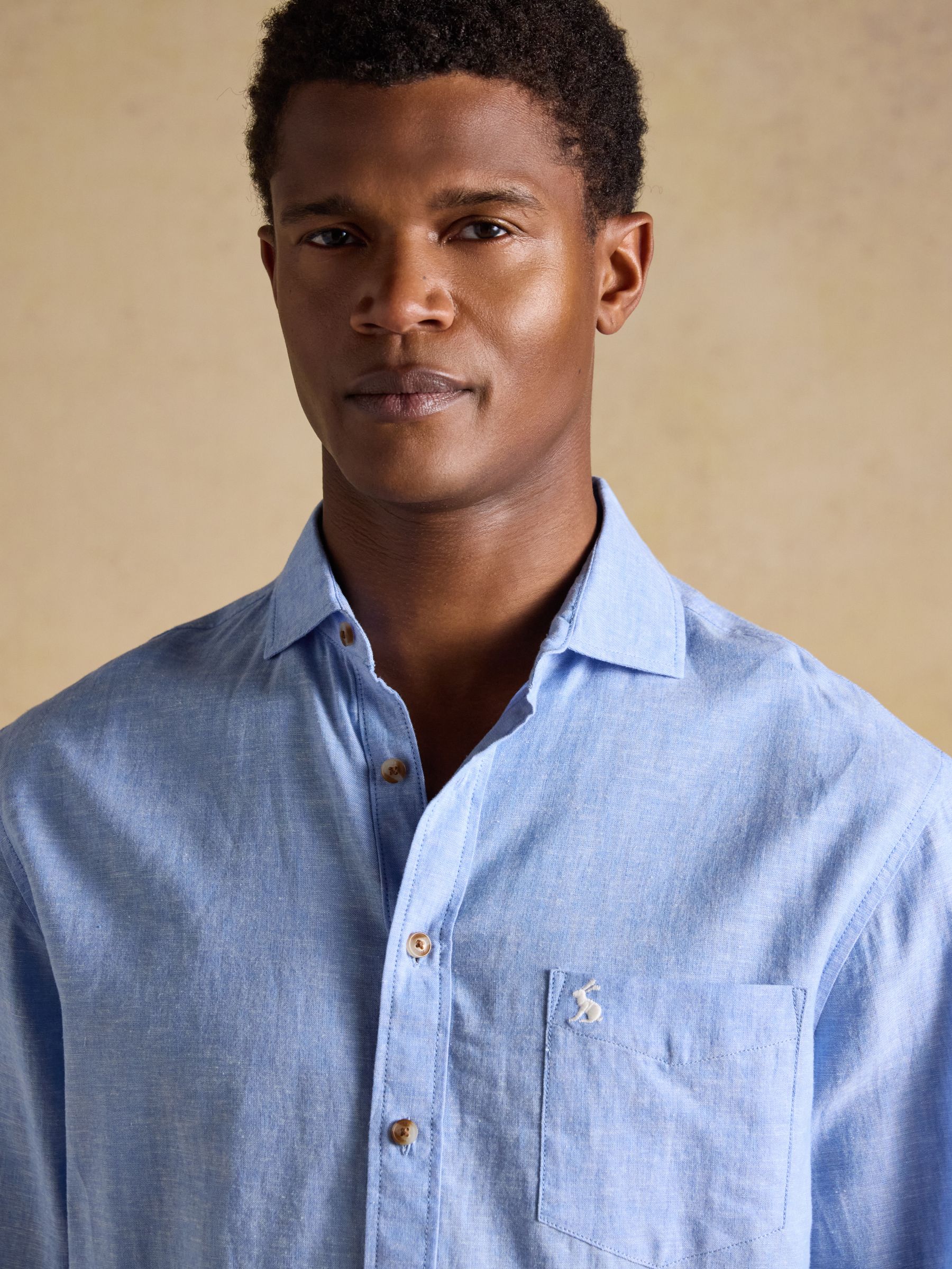 Linen Blend Light Blue Long Sleeve Shirt - Image 4 of 10