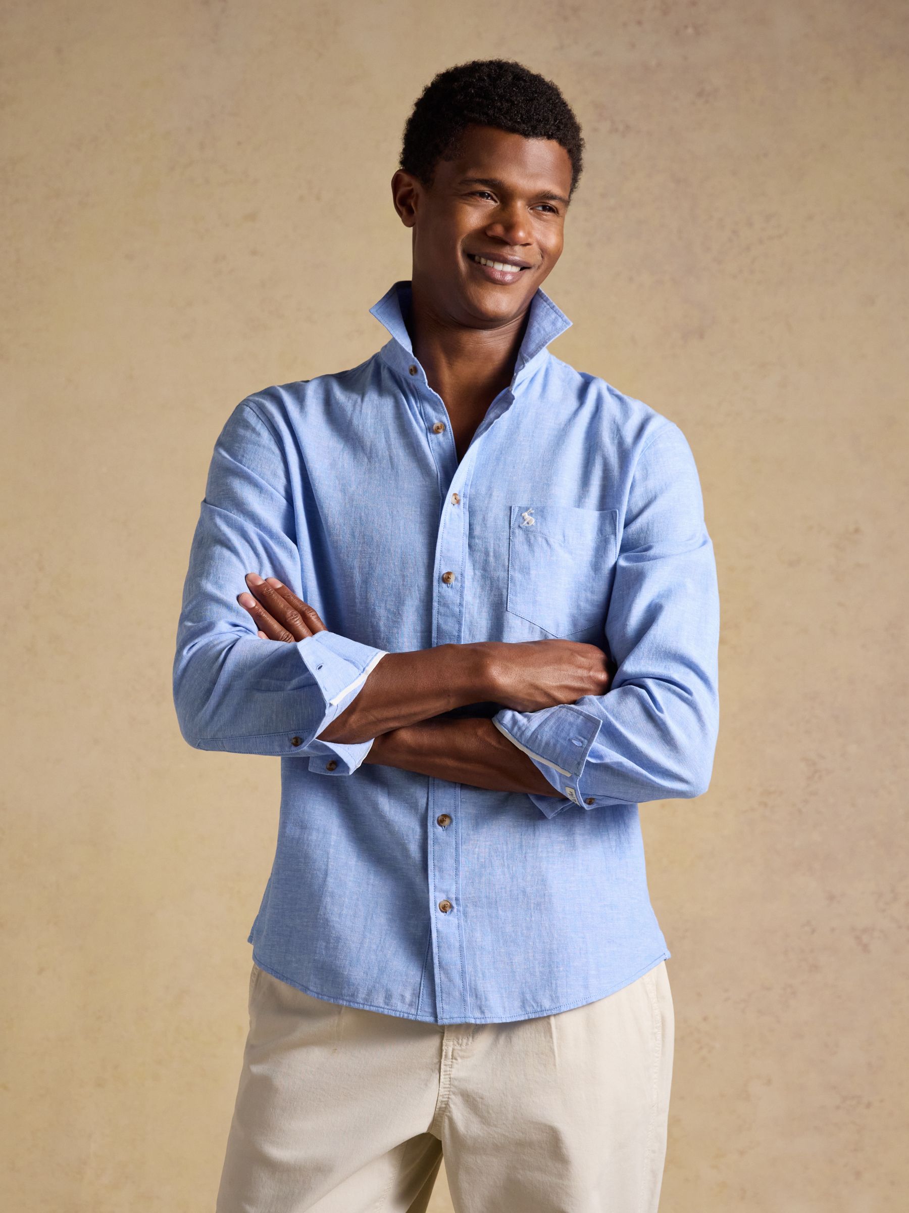 Linen Blend Light Blue Long Sleeve Shirt - Image 6 of 10