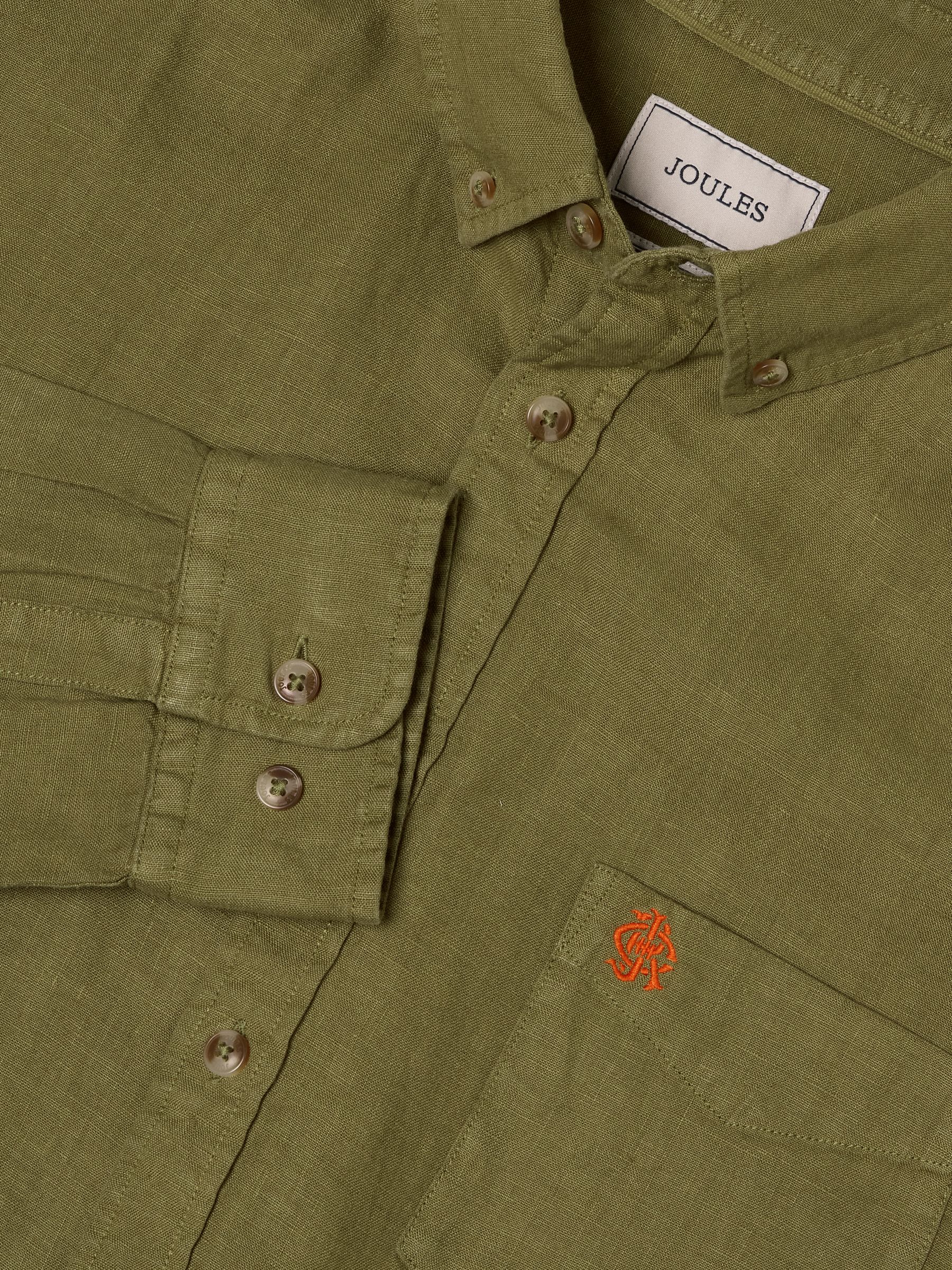 Khaki Green 100% Linen Long Sleeve Classic Fit Shirt - Image 2 of 9