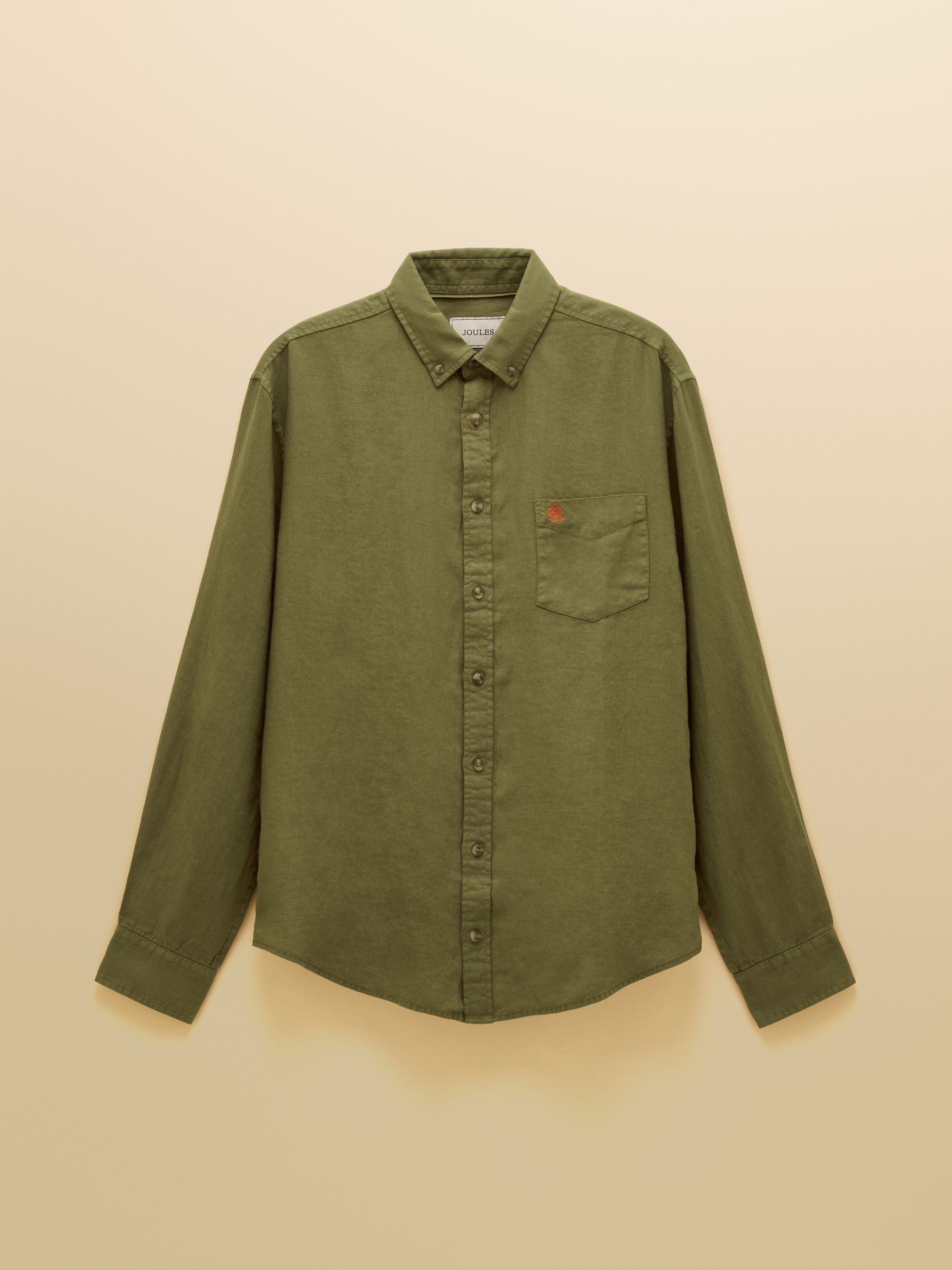 Khaki Green 100% Linen Long Sleeve Classic Fit Shirt - Image 9 of 9