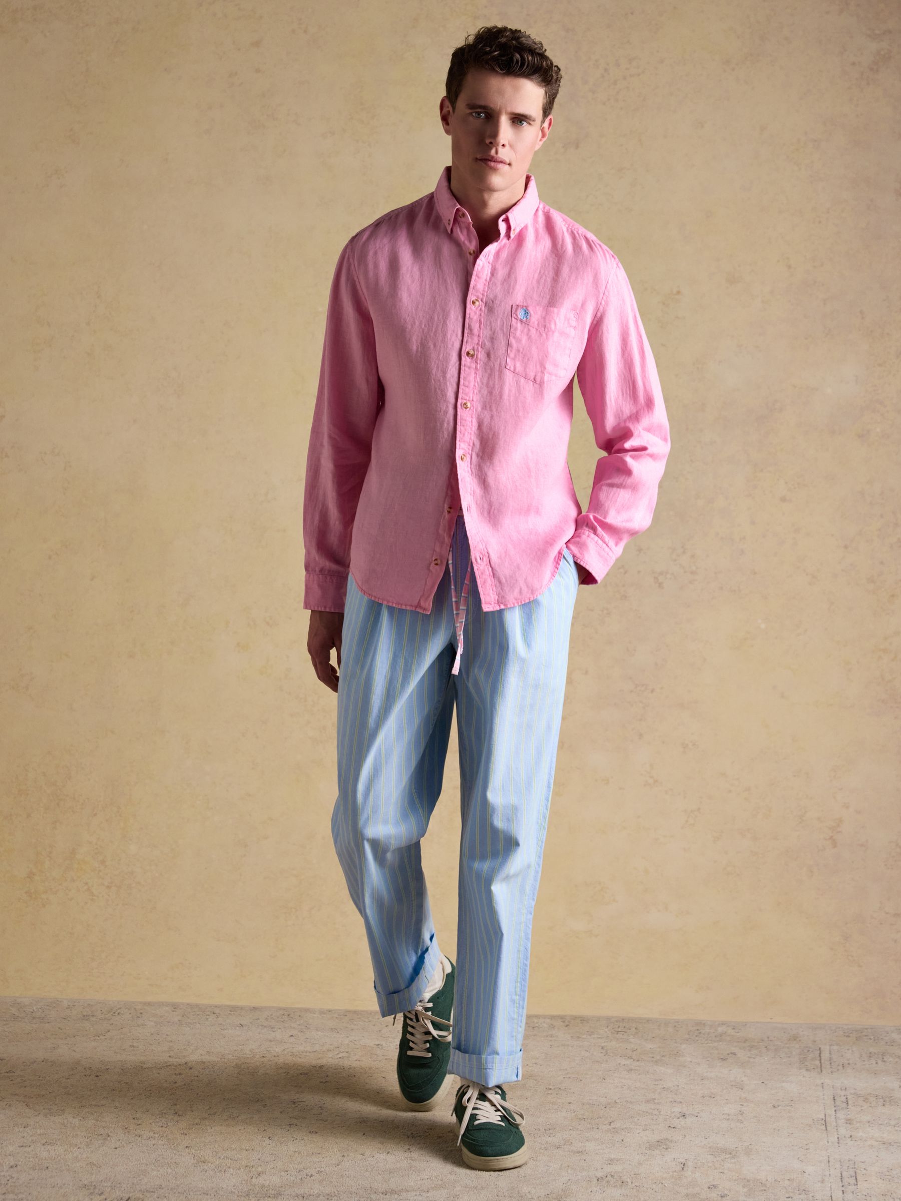 Pink 100% Linen Long Sleeve Classic Fit Shirt - Image 4 of 8