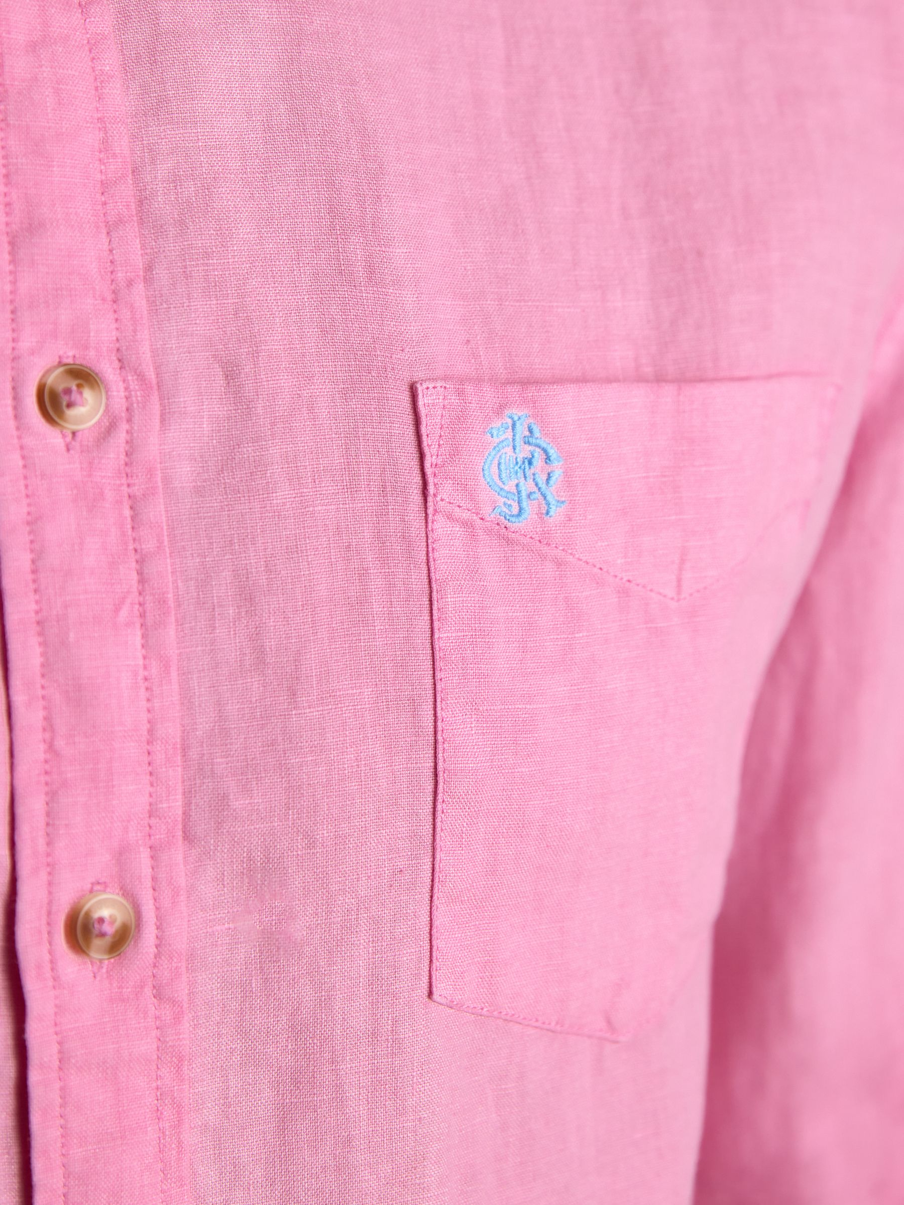 Pink 100% Linen Long Sleeve Classic Fit Shirt - Image 5 of 8