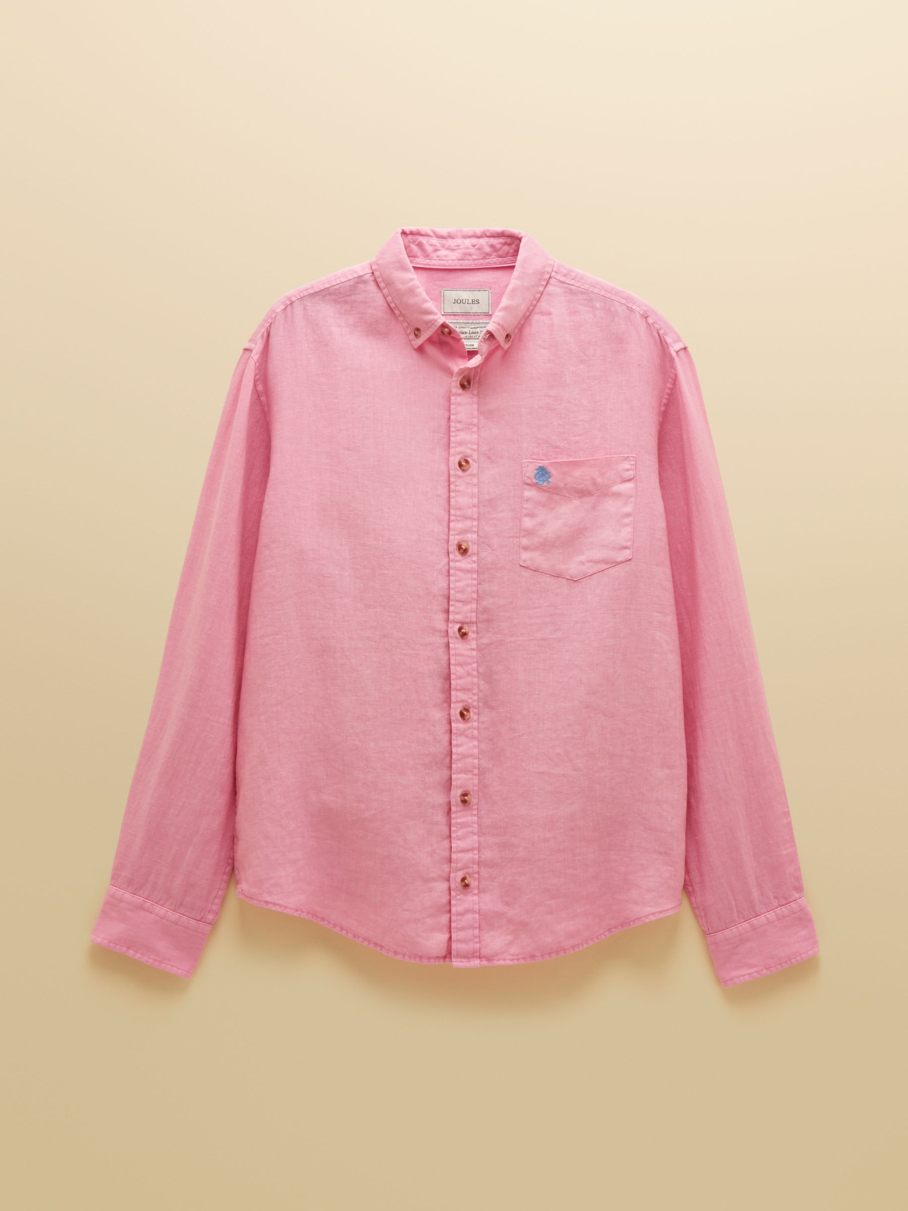 Pink Pure Linen Long Sleeve Classic Fit Shirt - Image 9 of 9