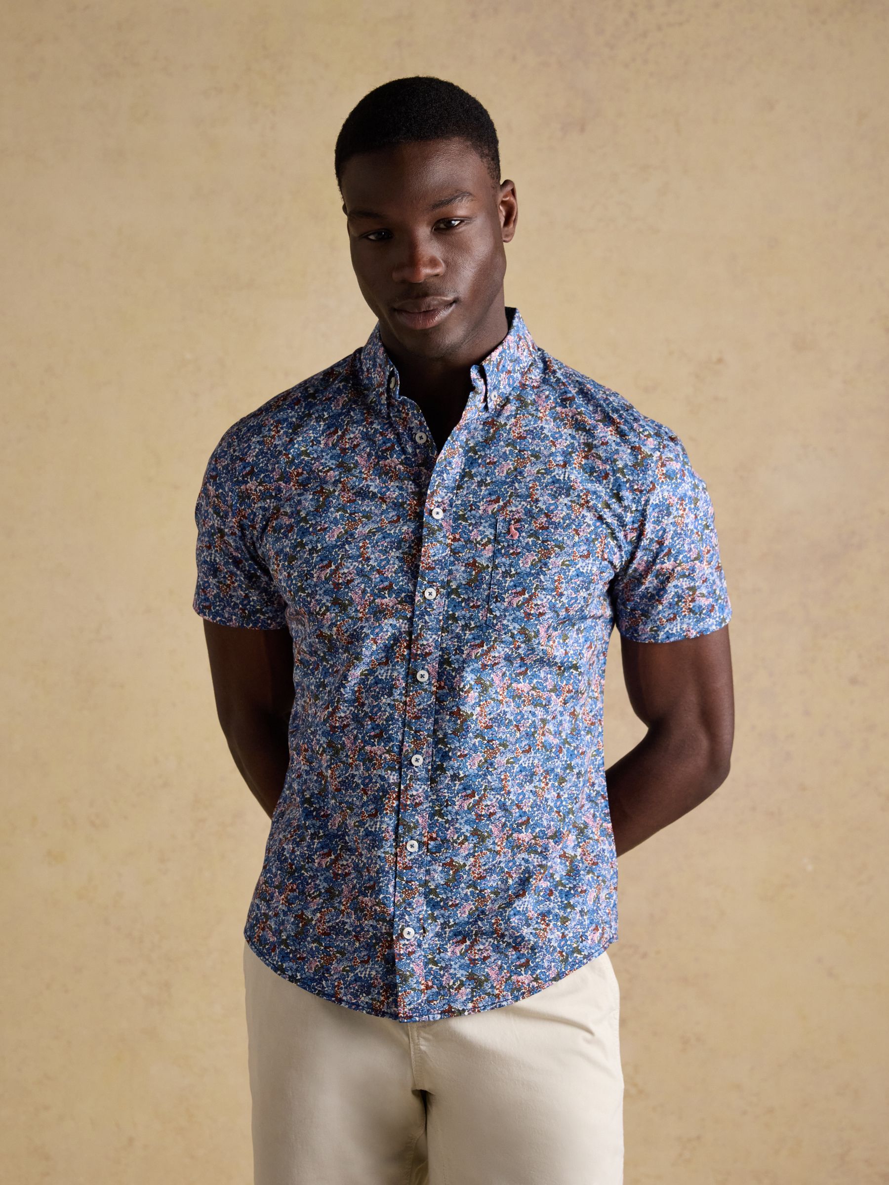 Navy Floral Short Sleeve Classic Fit Shirt - Image 1 of 9