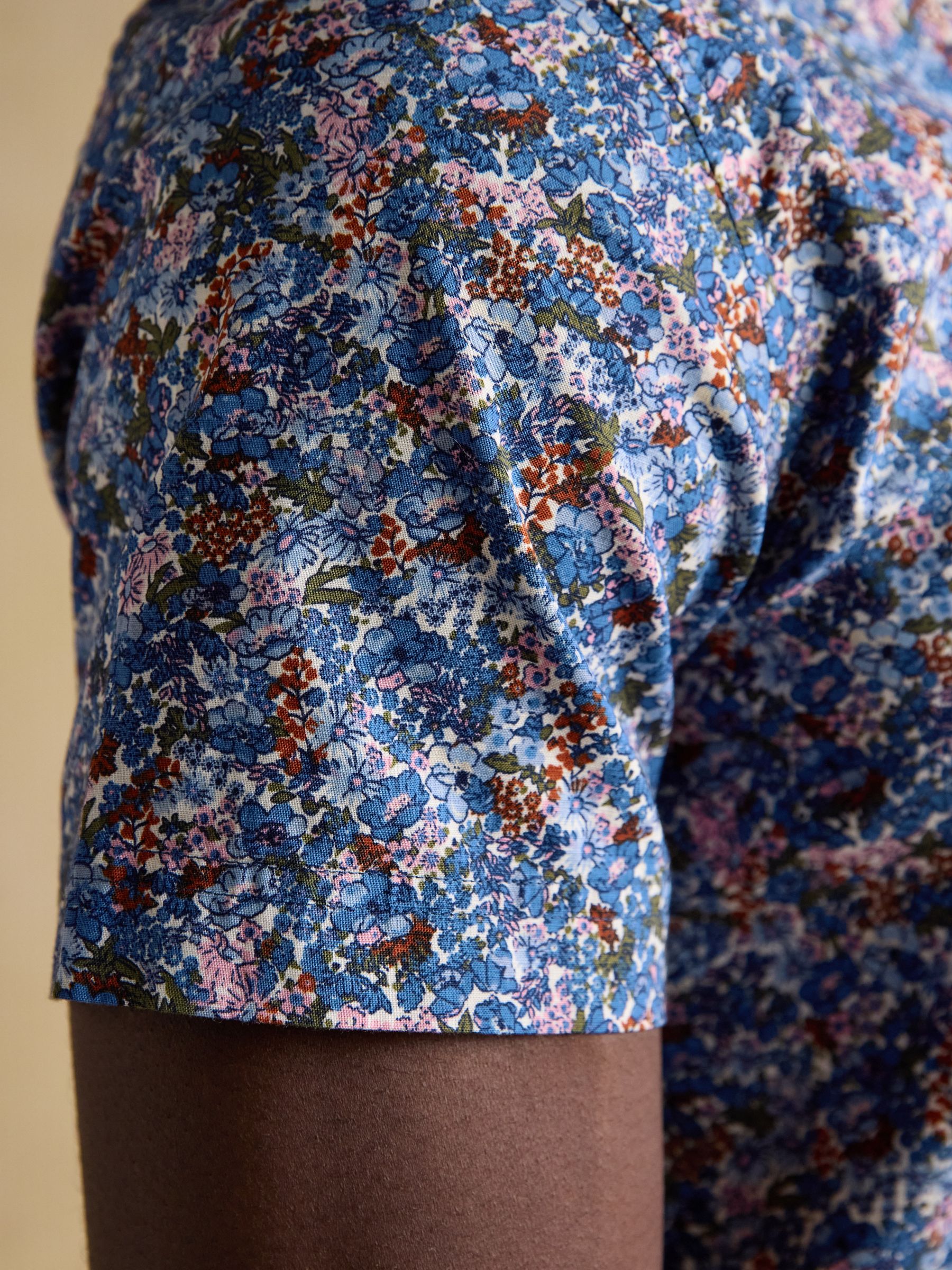 Navy Floral Short Sleeve Classic Fit Shirt - Image 8 of 9