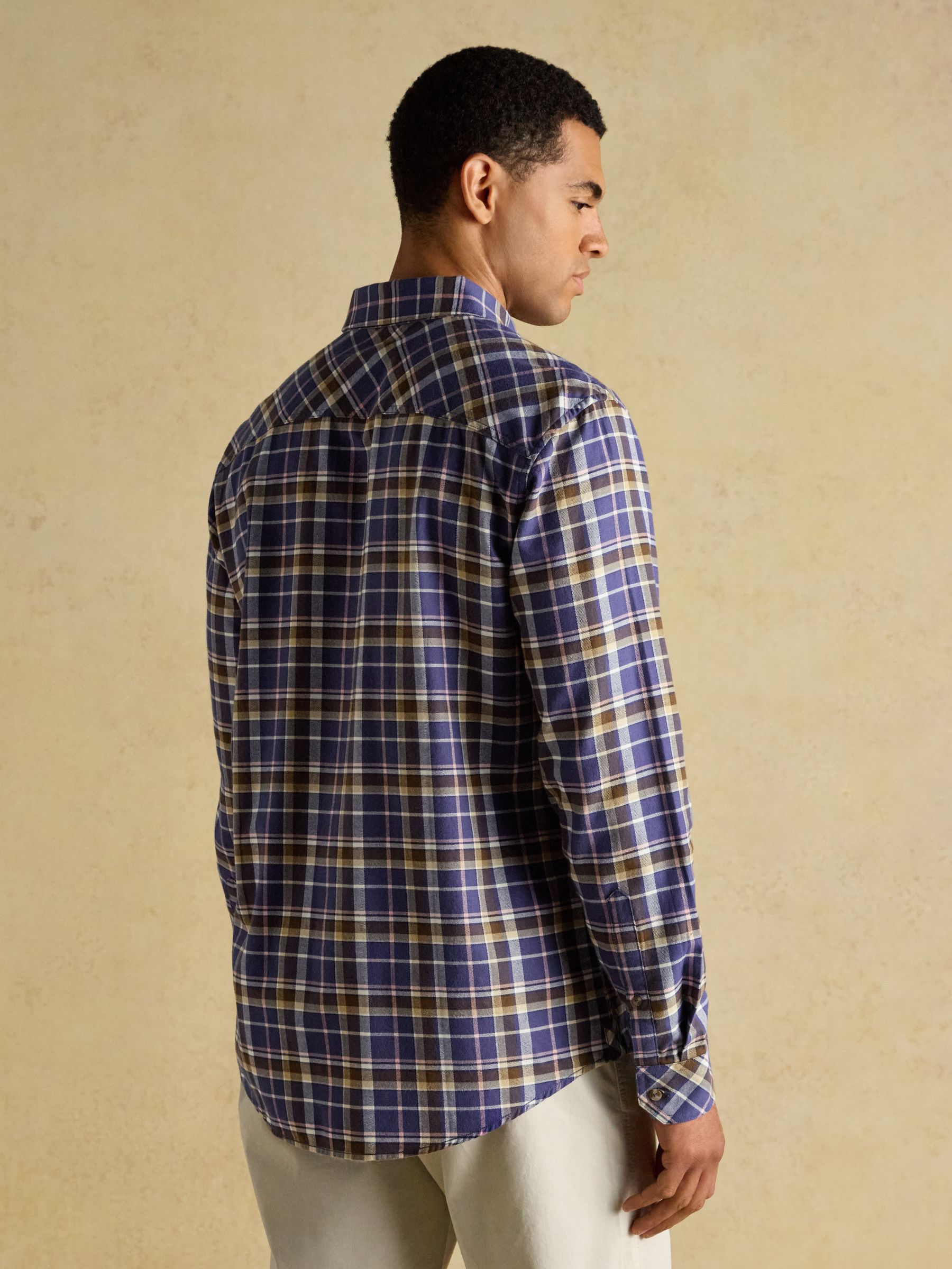 Lightweight Brushed Navy & Pink Flannel Cotton Shirt - Image 2 of 8