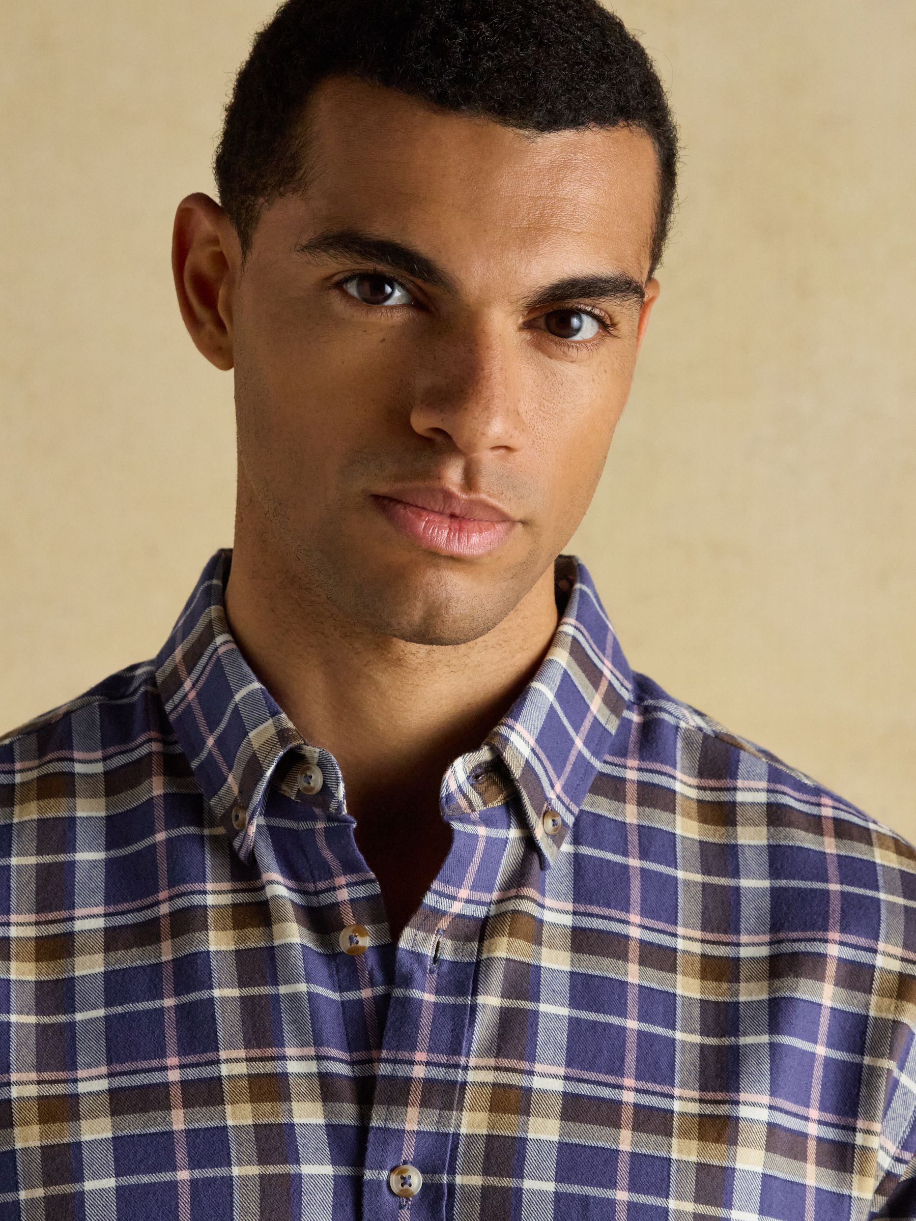 Lightweight Brushed Navy & Pink Flannel Cotton Shirt - Image 5 of 8
