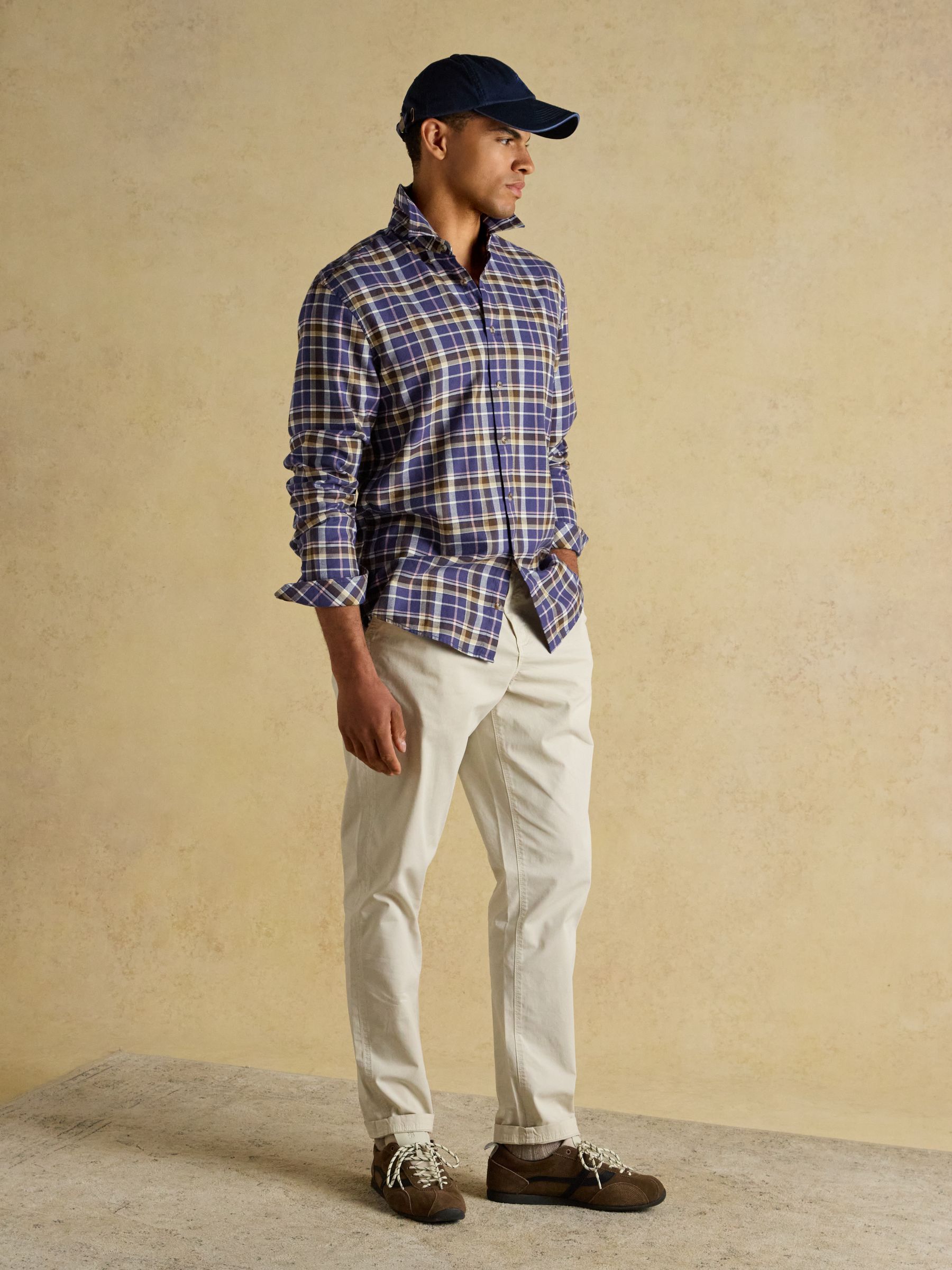 Lightweight Brushed Navy & Pink Flannel Cotton Shirt - Image 6 of 8