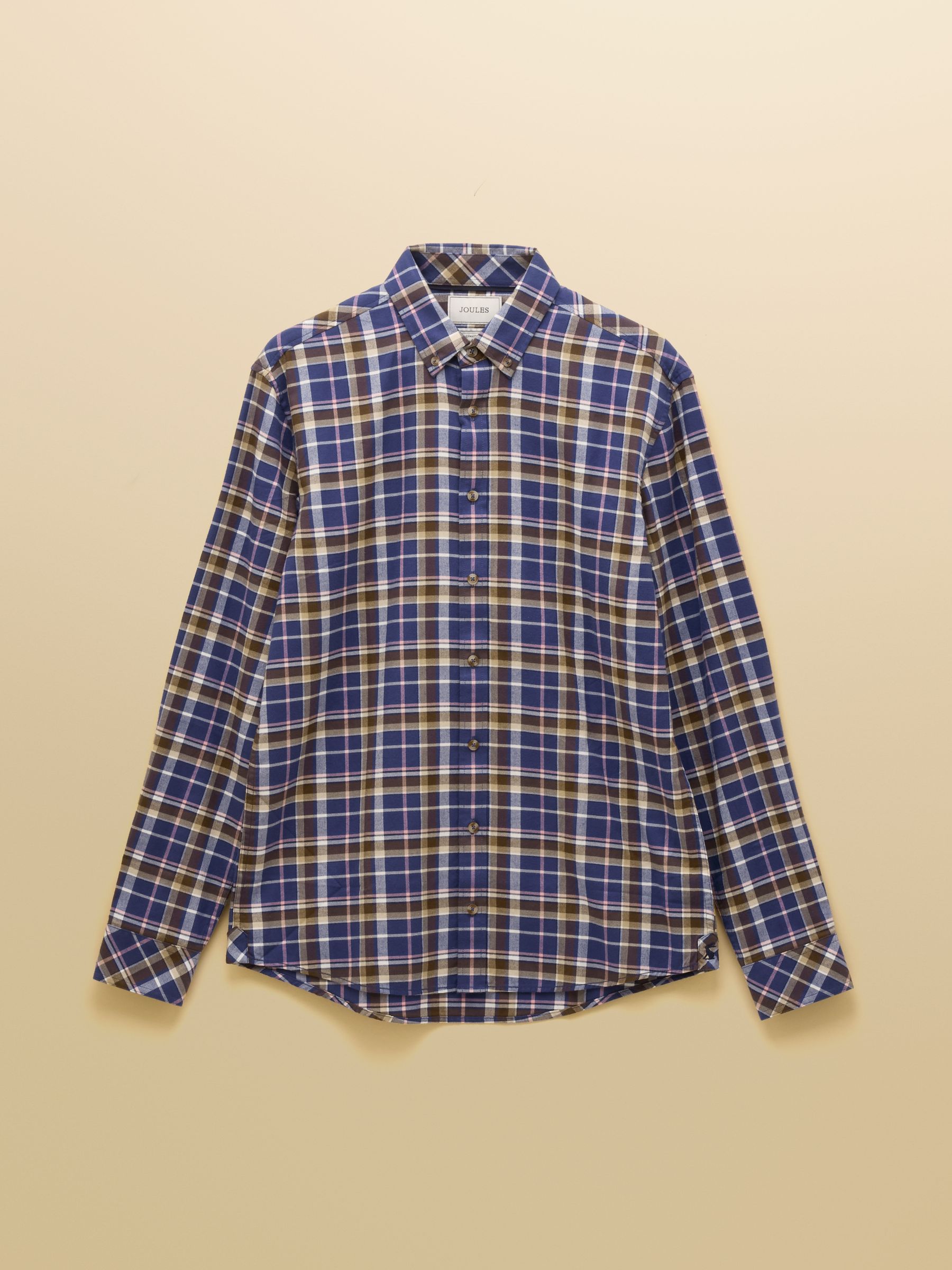 Lightweight Brushed Navy & Pink Flannel Cotton Shirt - Image 8 of 8