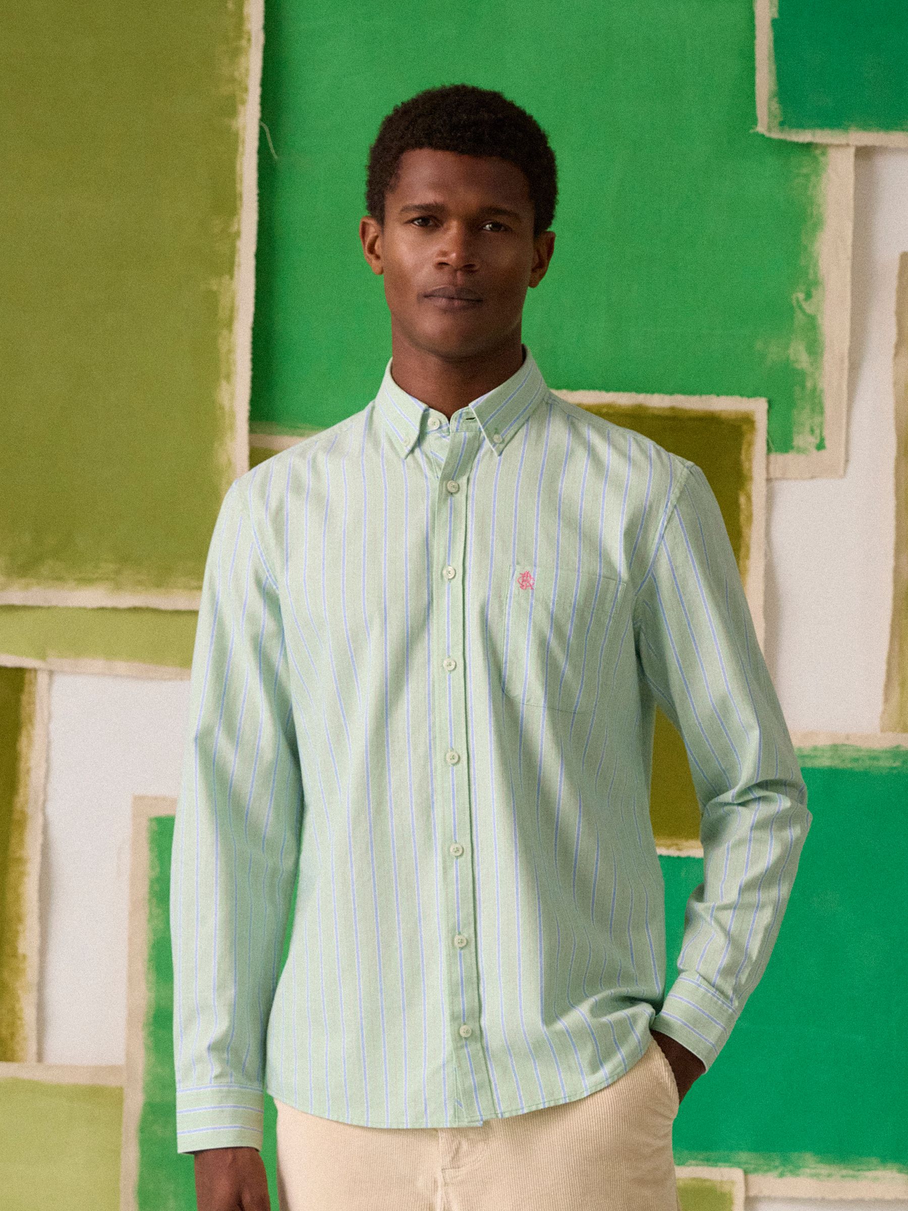 Green Striped Classic Fit Oxford Shirt - Image 1 of 13