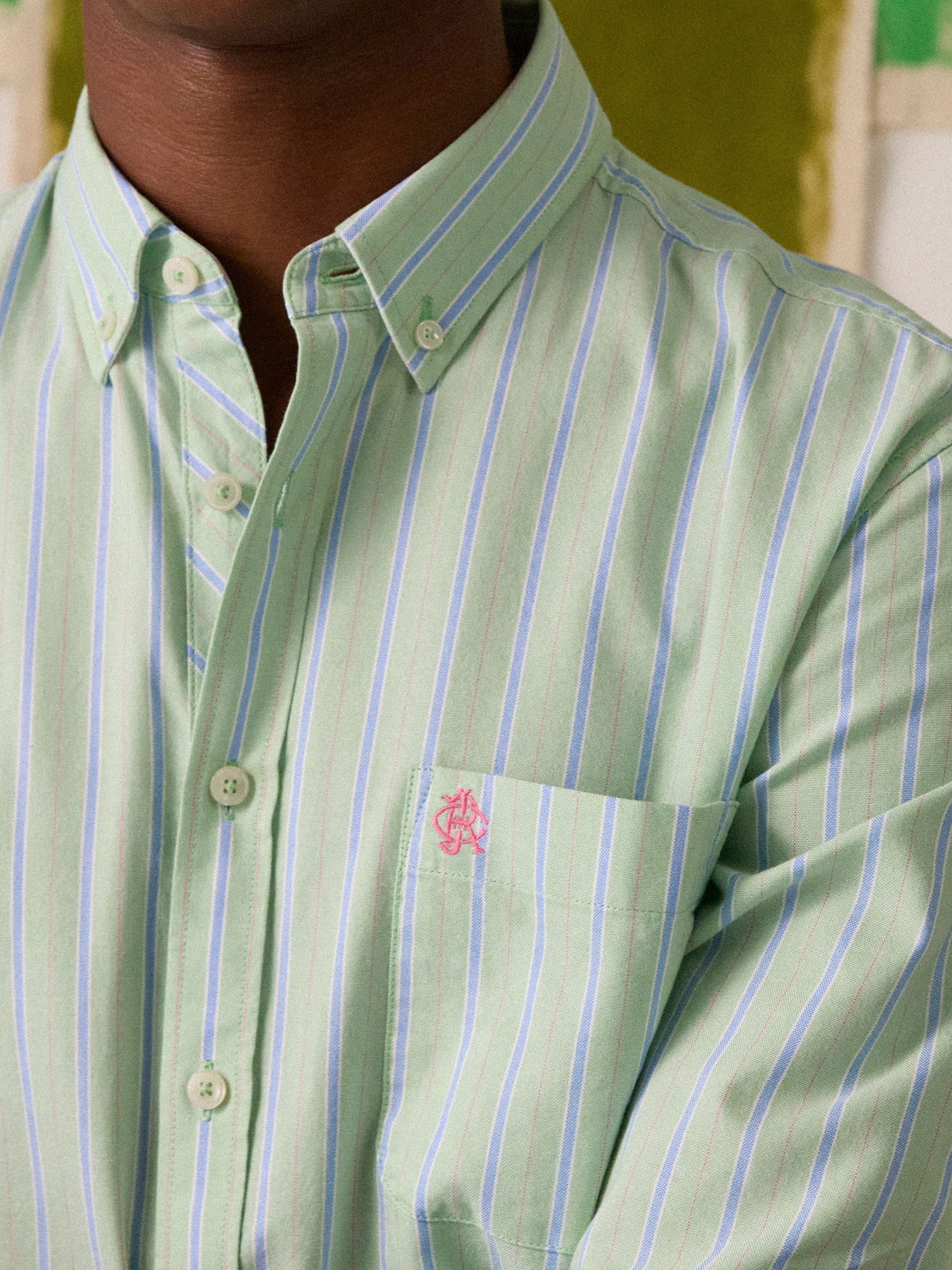 Green Striped Classic Fit Oxford Shirt - Image 3 of 13