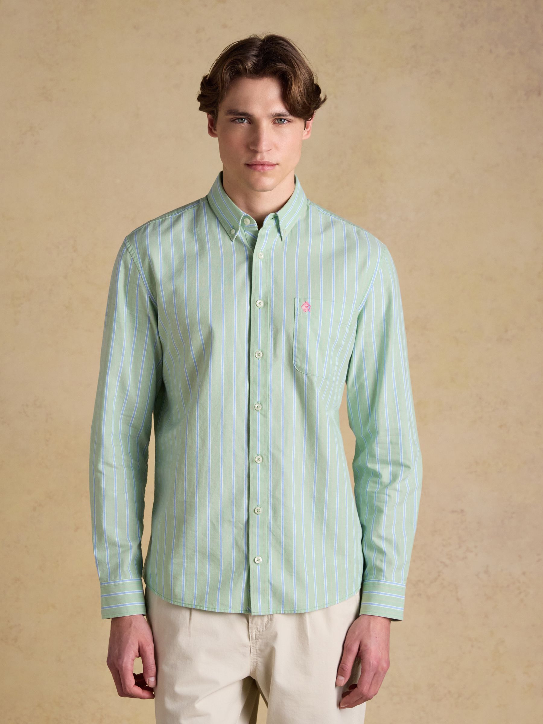 Green Striped Classic Fit Oxford Shirt - Image 5 of 13