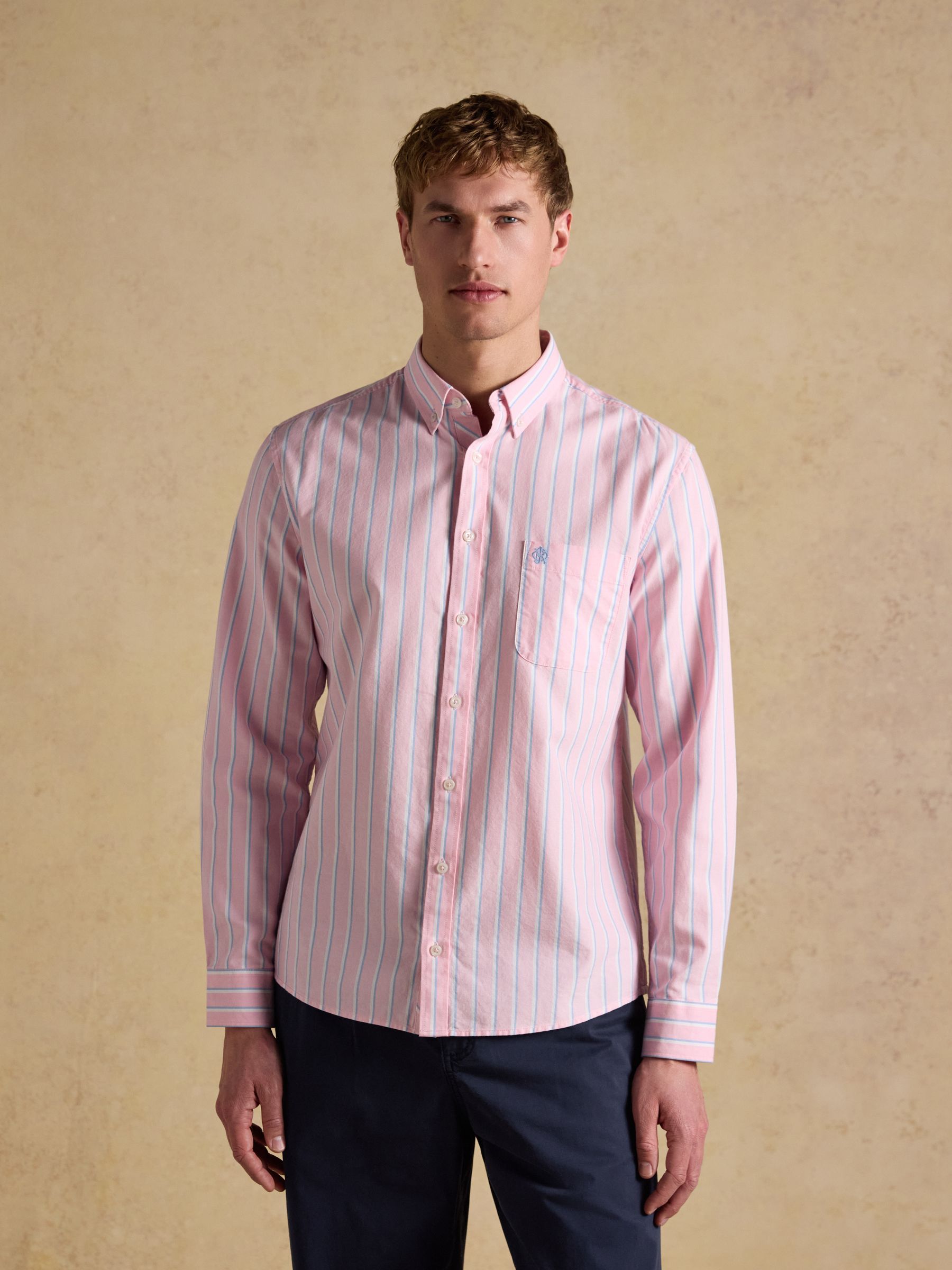 Oxford Pink Stripe Long Sleeve Classic Fit Cotton Shirt - Image 4 of 13