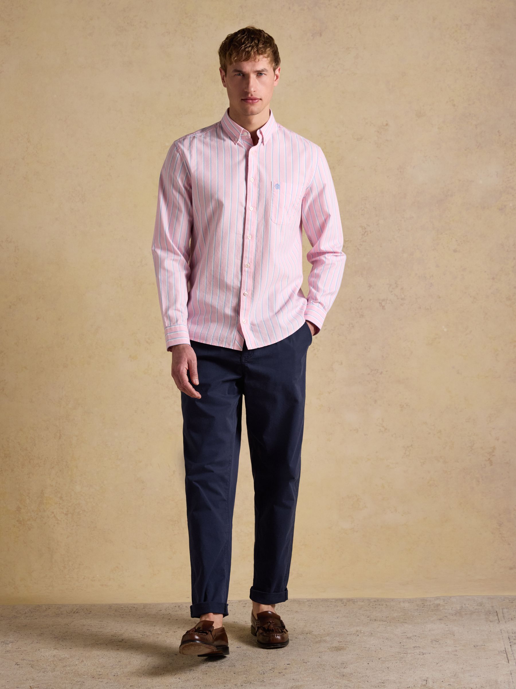 Oxford Pink Stripe Long Sleeve Classic Fit Cotton Shirt - Image 6 of 13