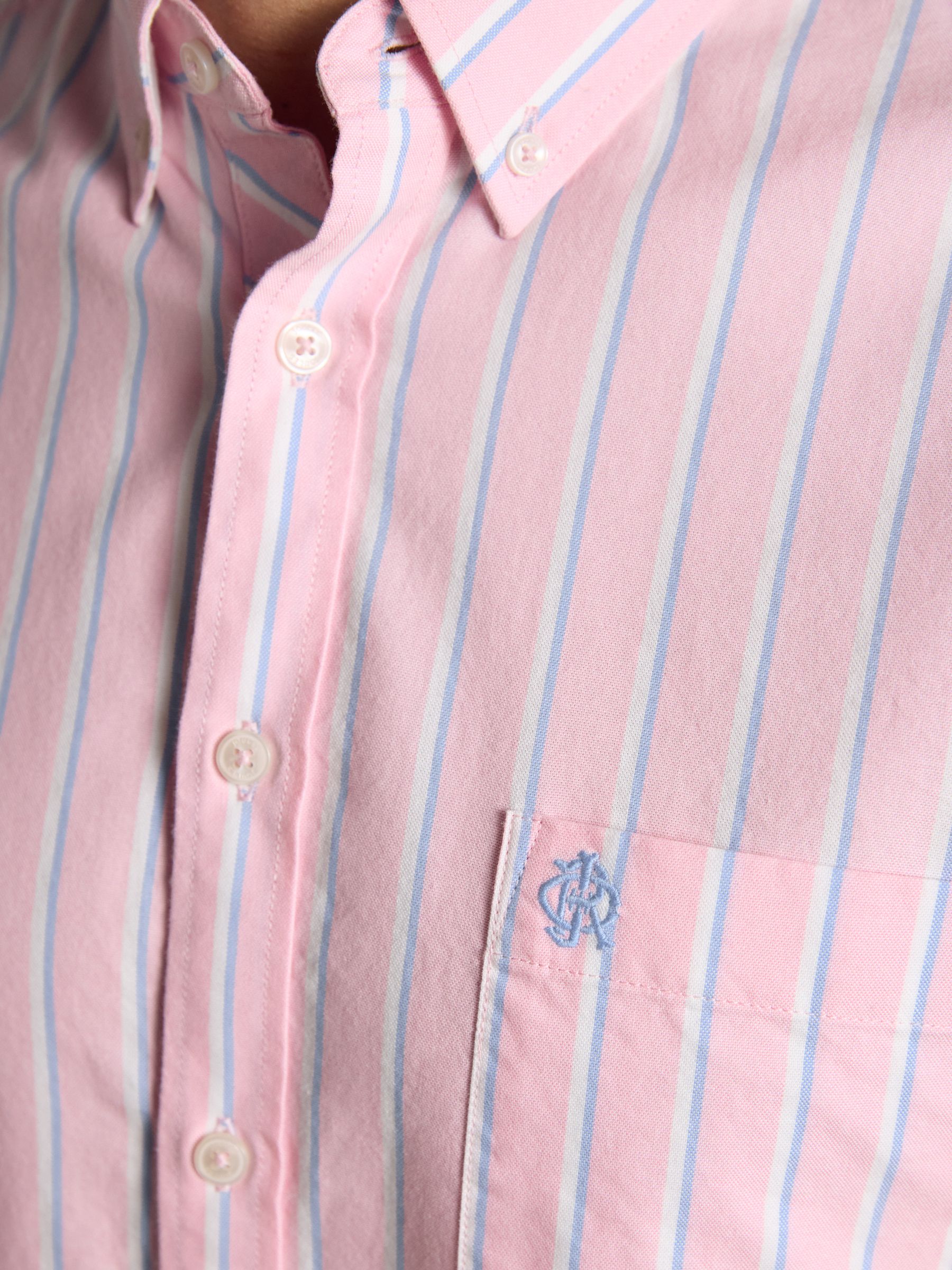 Oxford Pink Stripe Long Sleeve Classic Fit Cotton Shirt - Image 7 of 13