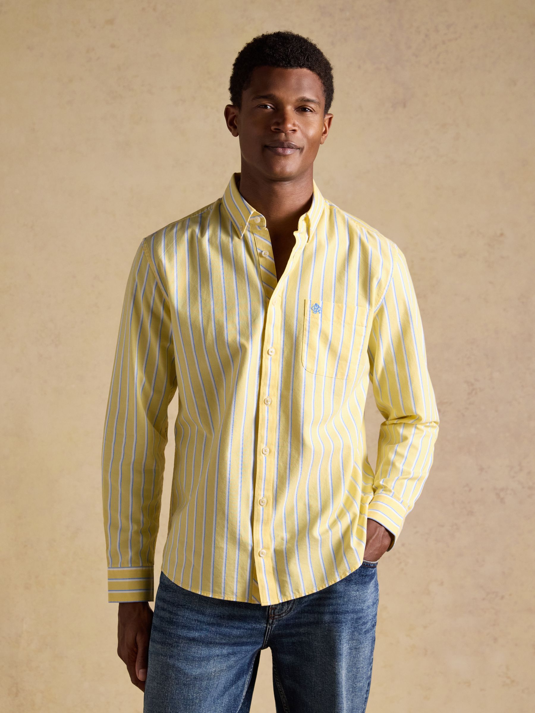 Yellow Striped Classic Fit Oxford Shirt | Joules