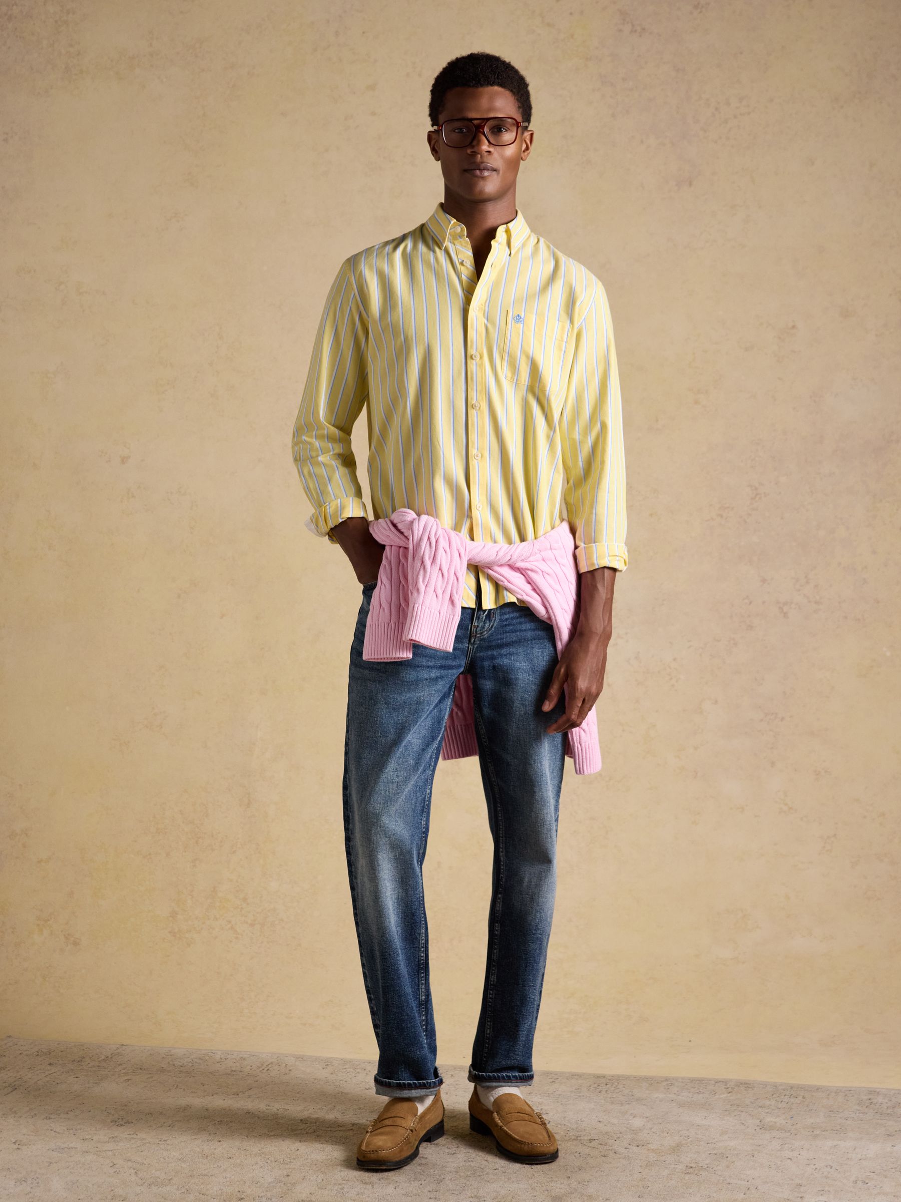 Yellow Striped Classic Fit Oxford Shirt - Image 6 of 11