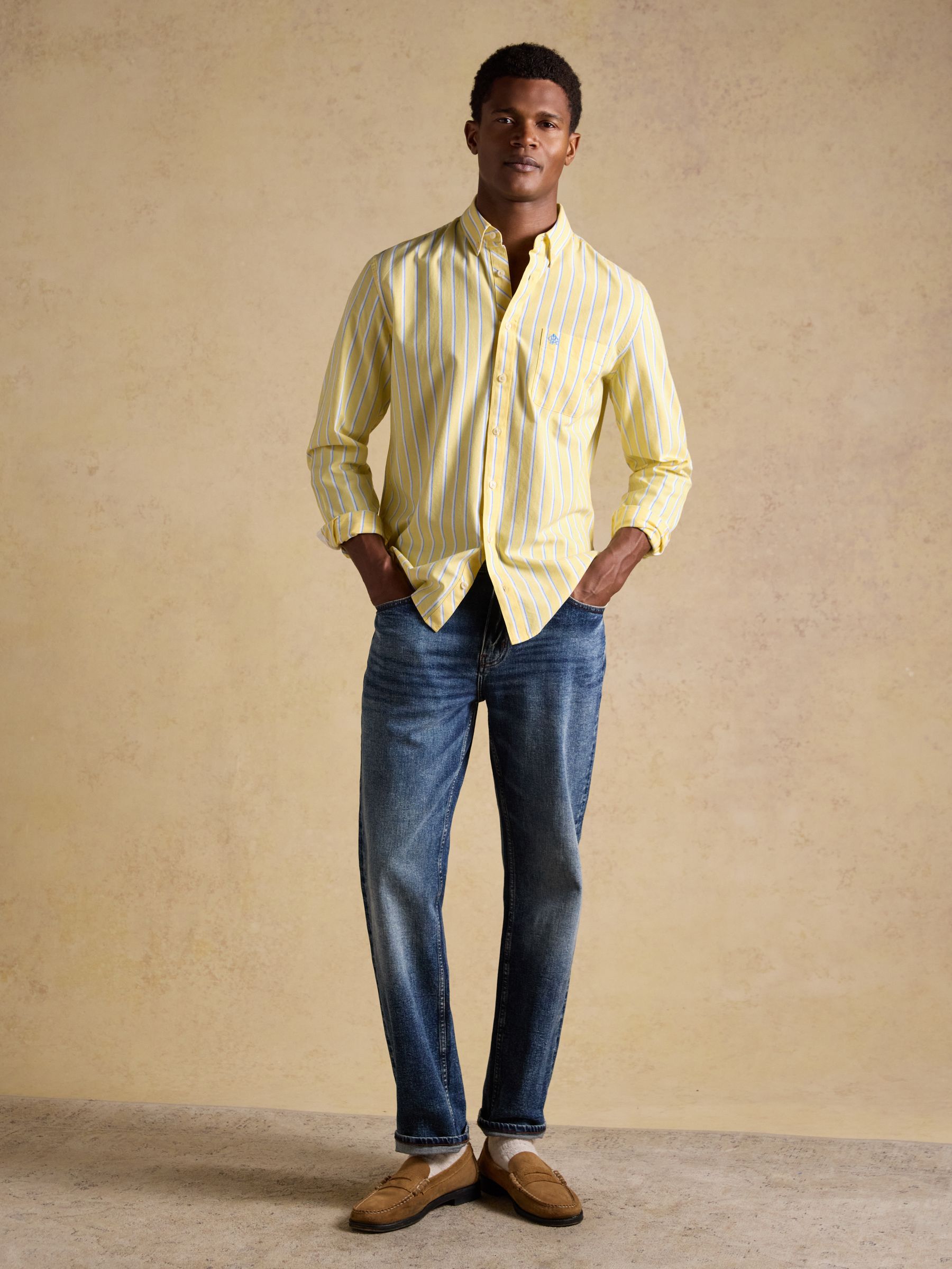 Yellow Striped Classic Fit Oxford Shirt - Image 9 of 11