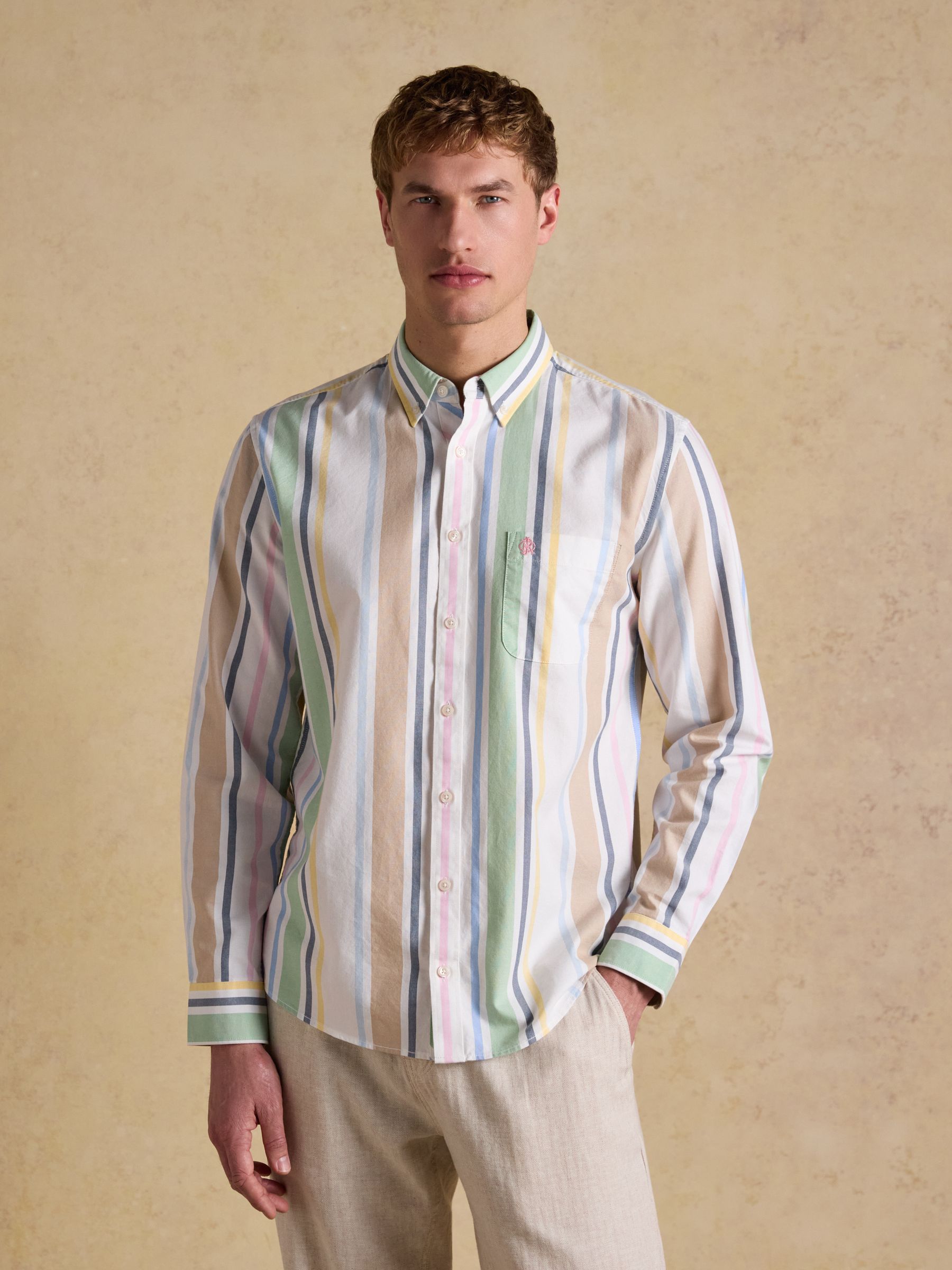 Oxford Multi Stripe Long Sleeve Classic Fit Cotton Shirt - Image 1 of 10