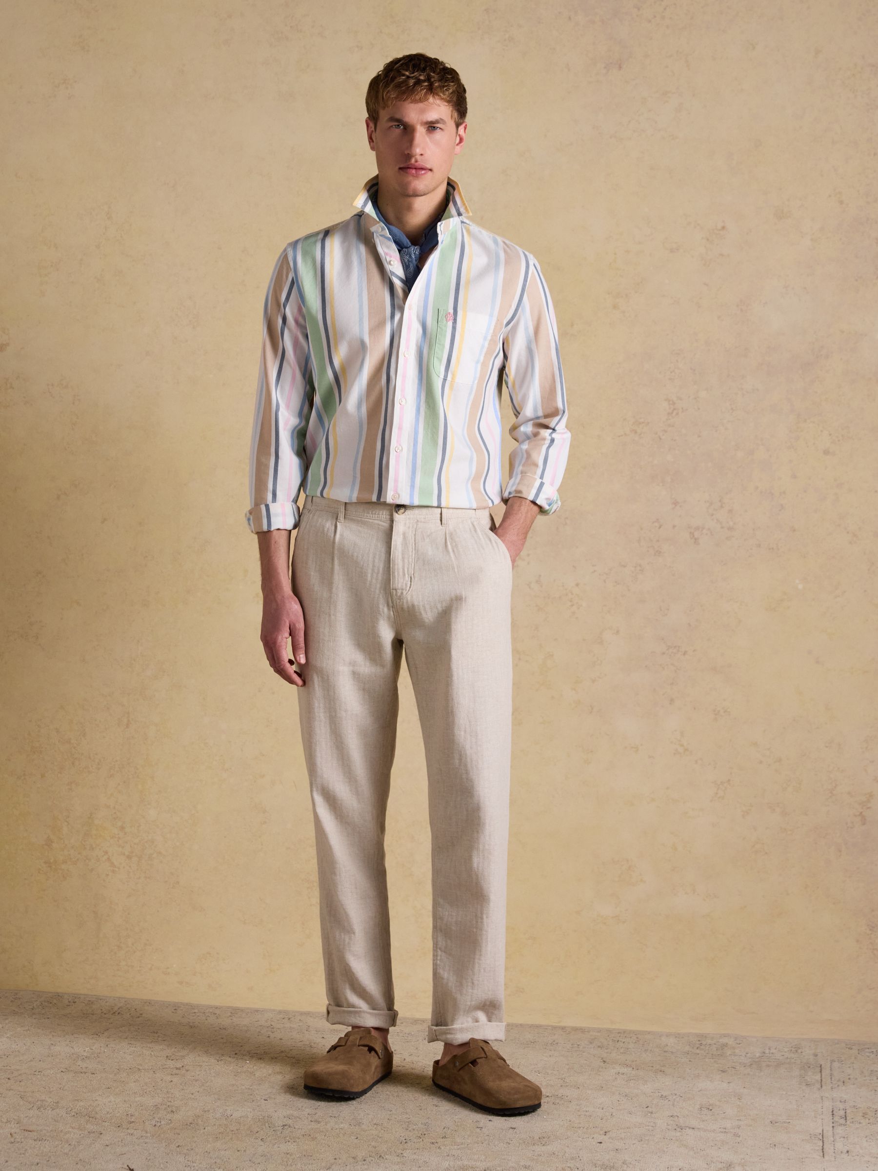 Oxford Multi Stripe Long Sleeve Classic Fit Cotton Shirt - Image 5 of 10