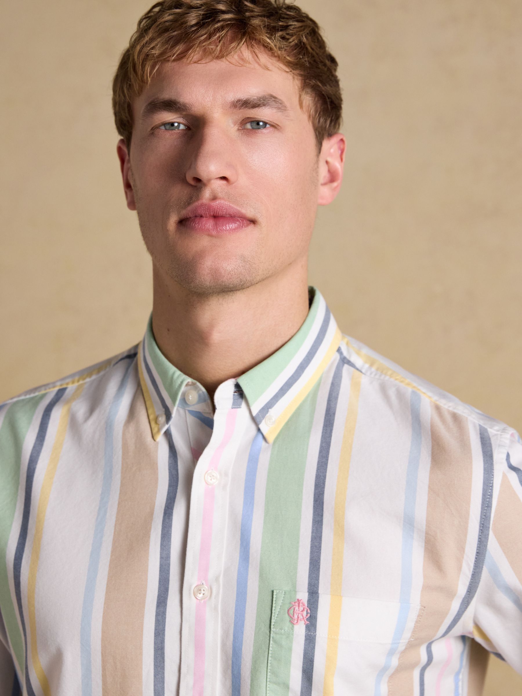 Oxford Multi Stripe Long Sleeve Classic Fit Cotton Shirt - Image 7 of 10
