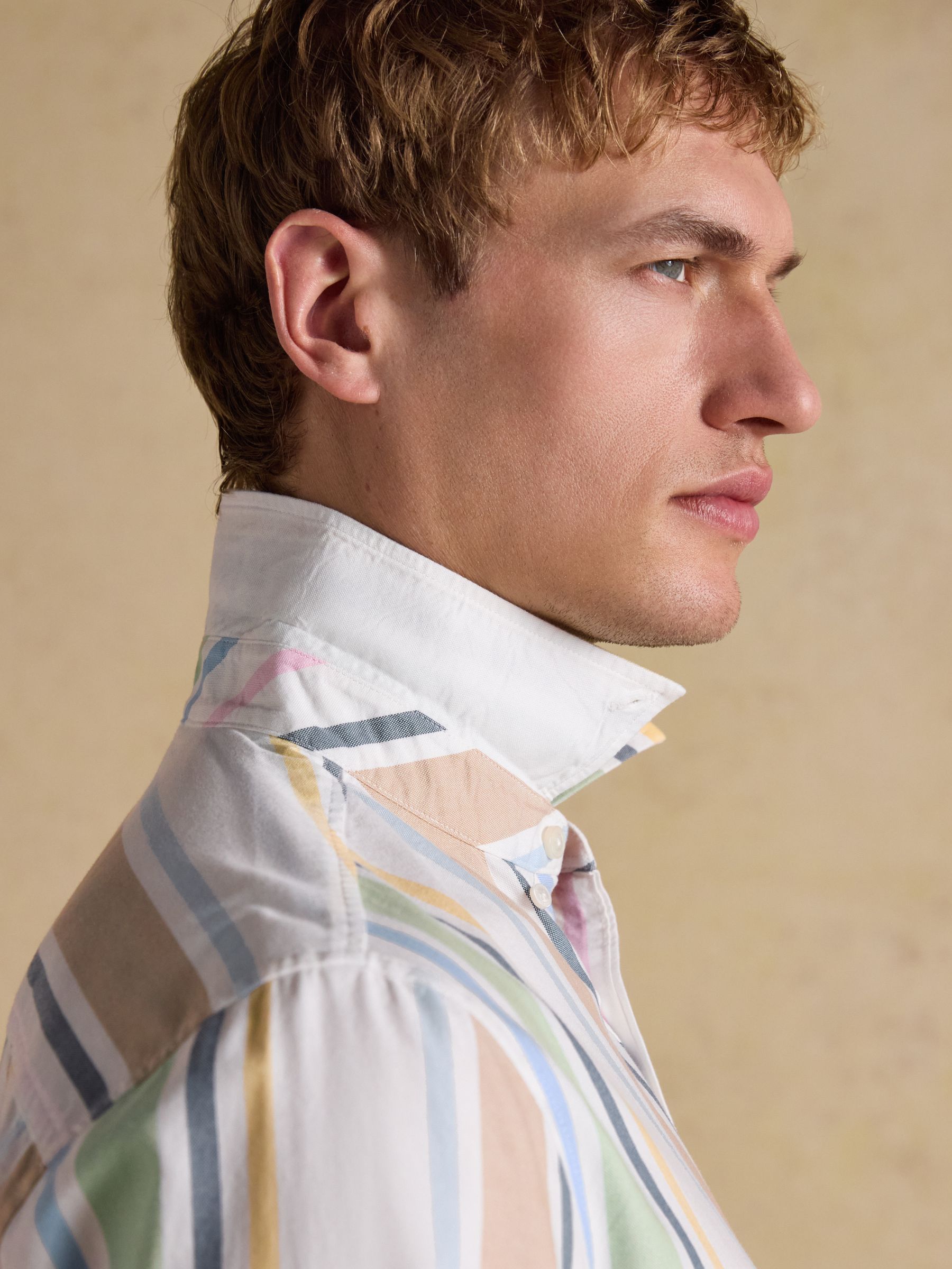 Oxford Multi Stripe Long Sleeve Classic Fit Cotton Shirt - Image 8 of 10