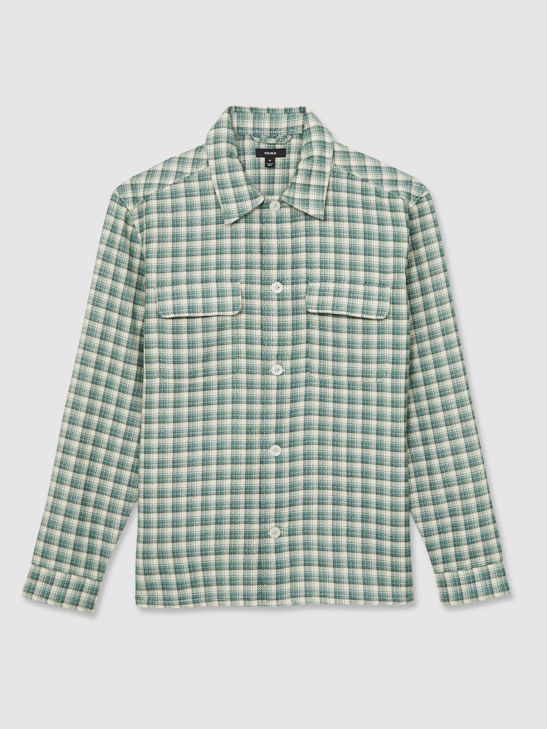 Woven Check Twin Pocket Overshirt in Green Multi - Image 2 of 7