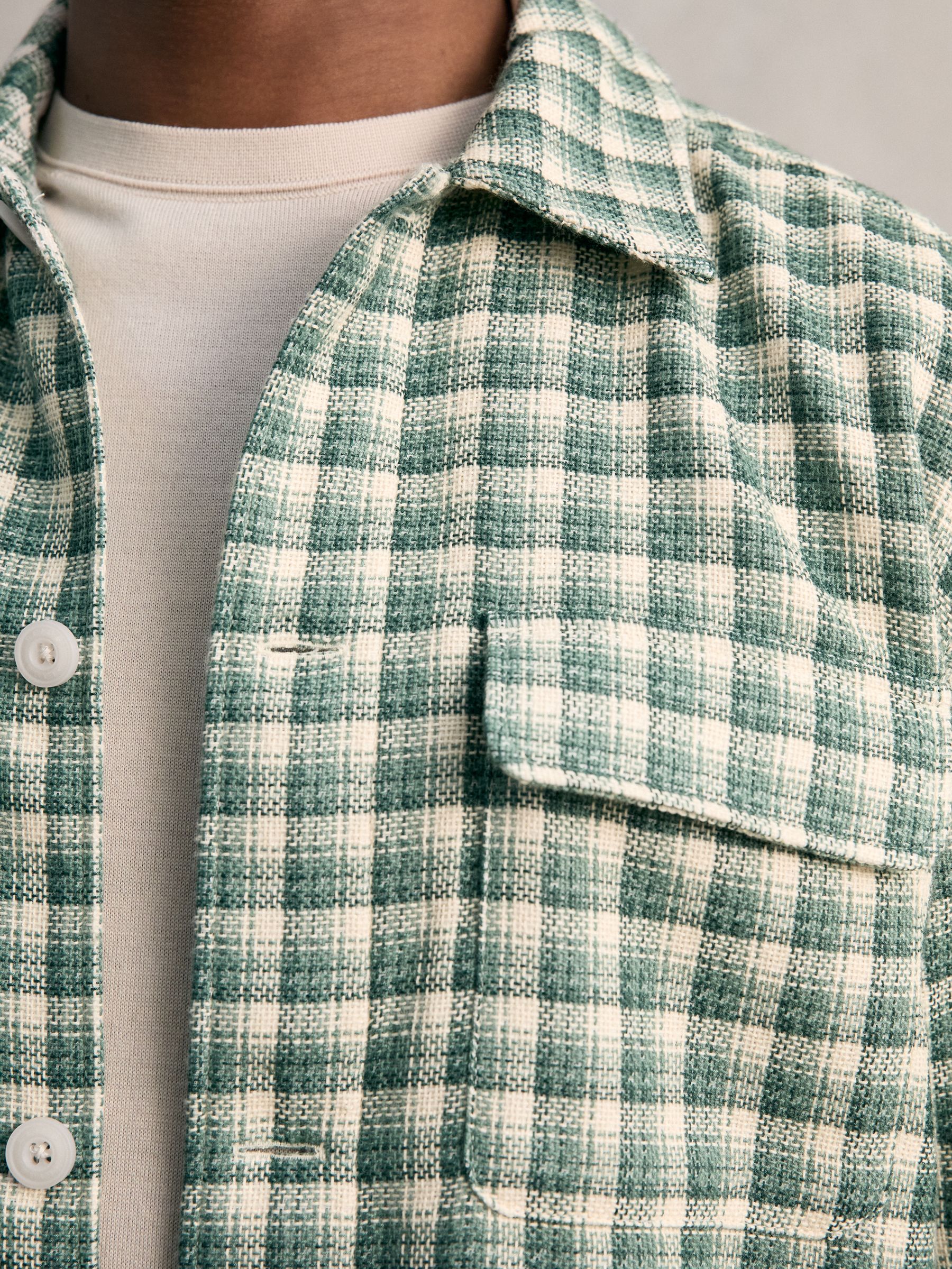 Woven Check Twin Pocket Overshirt in Green Multi - Image 3 of 7