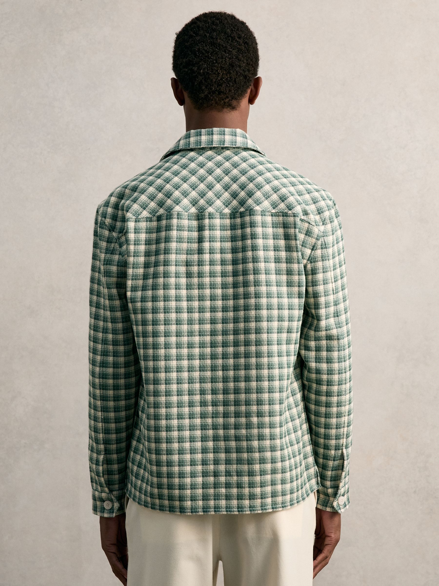 Woven Check Twin Pocket Overshirt in Green Multi - Image 4 of 7