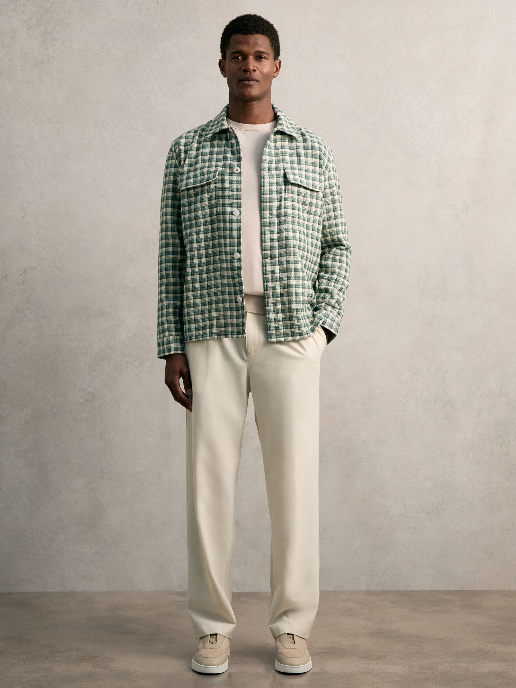 Reiss Woven Check Twin Pocket Overshirt in Green Multi | REISS