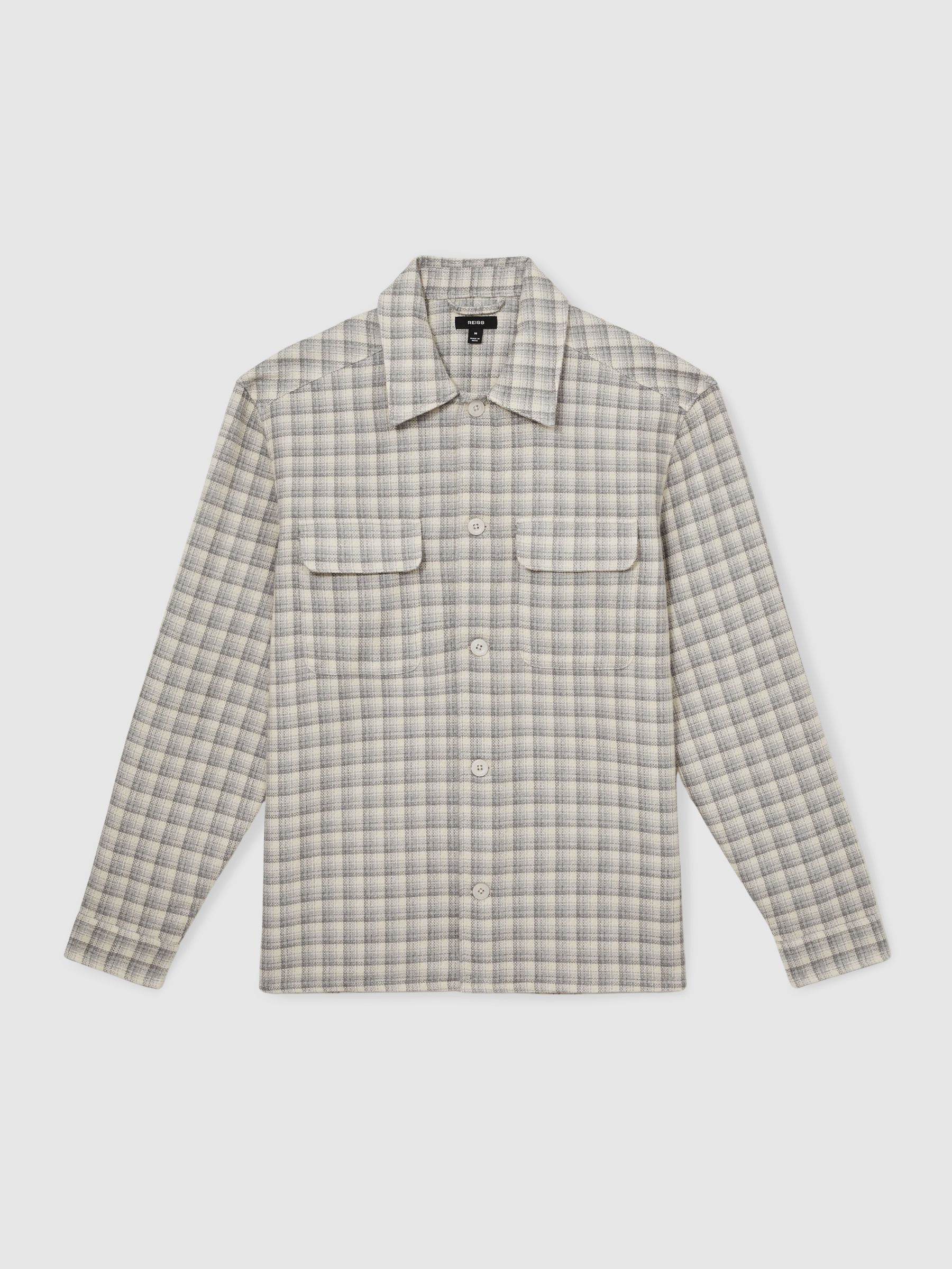 Woven Check Twin Pocket Overshirt in Light Grey - Image 2 of 6