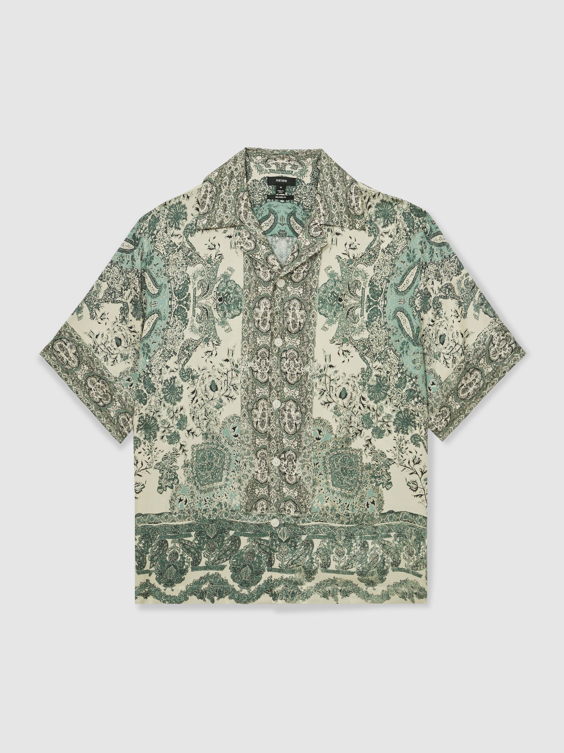 Paisley-Print Cuban-Collar Shirt in Green - Image 2 of 5