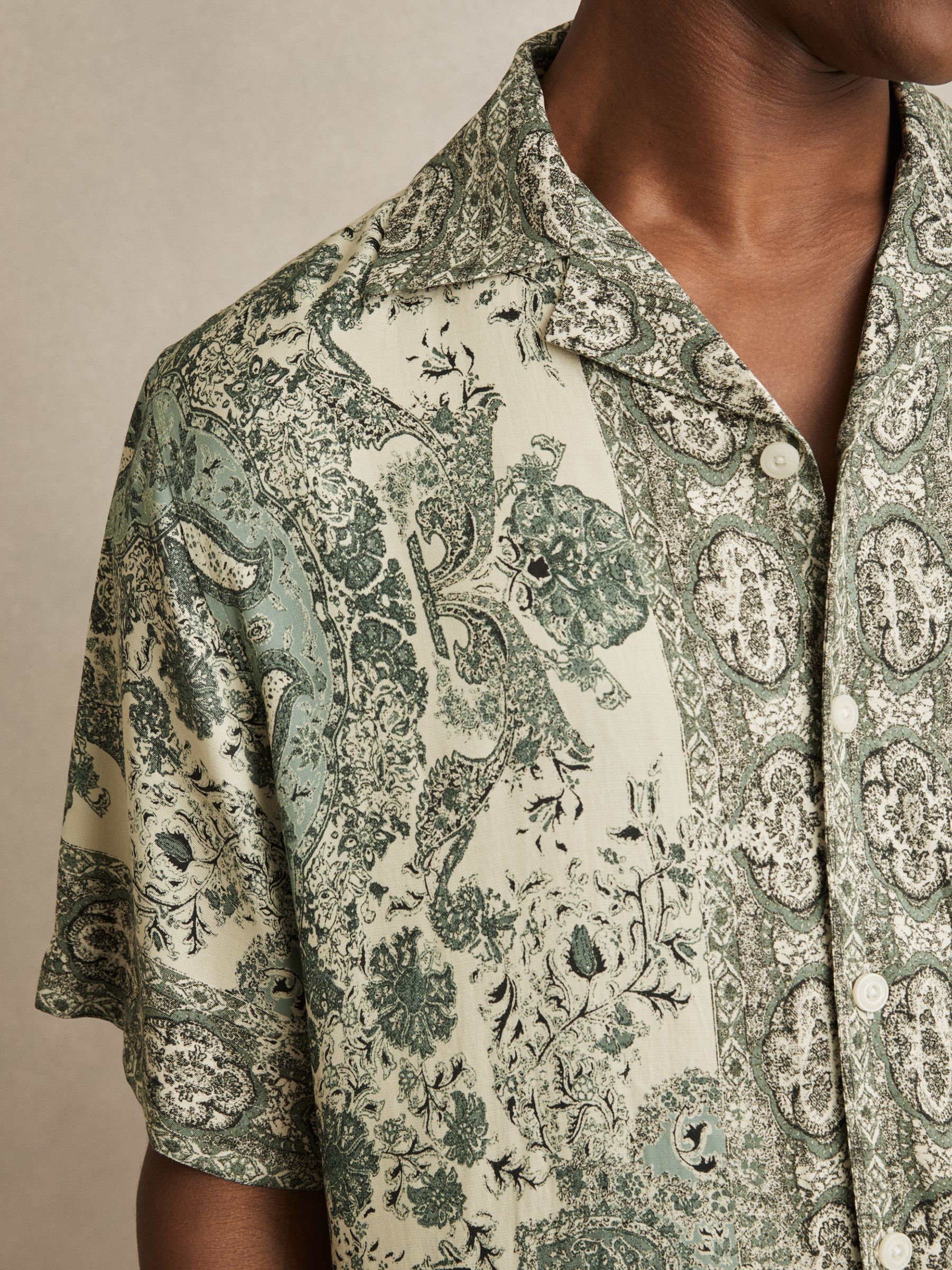 Paisley-Print Cuban-Collar Shirt in Green - Image 3 of 5