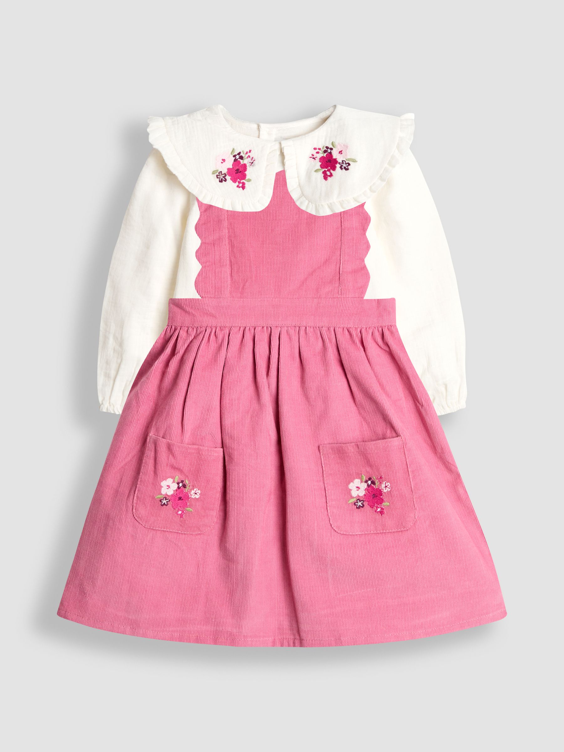 Pink Embroidered Cord Pinafore Dress & Blouse Set - Image 1 of 6