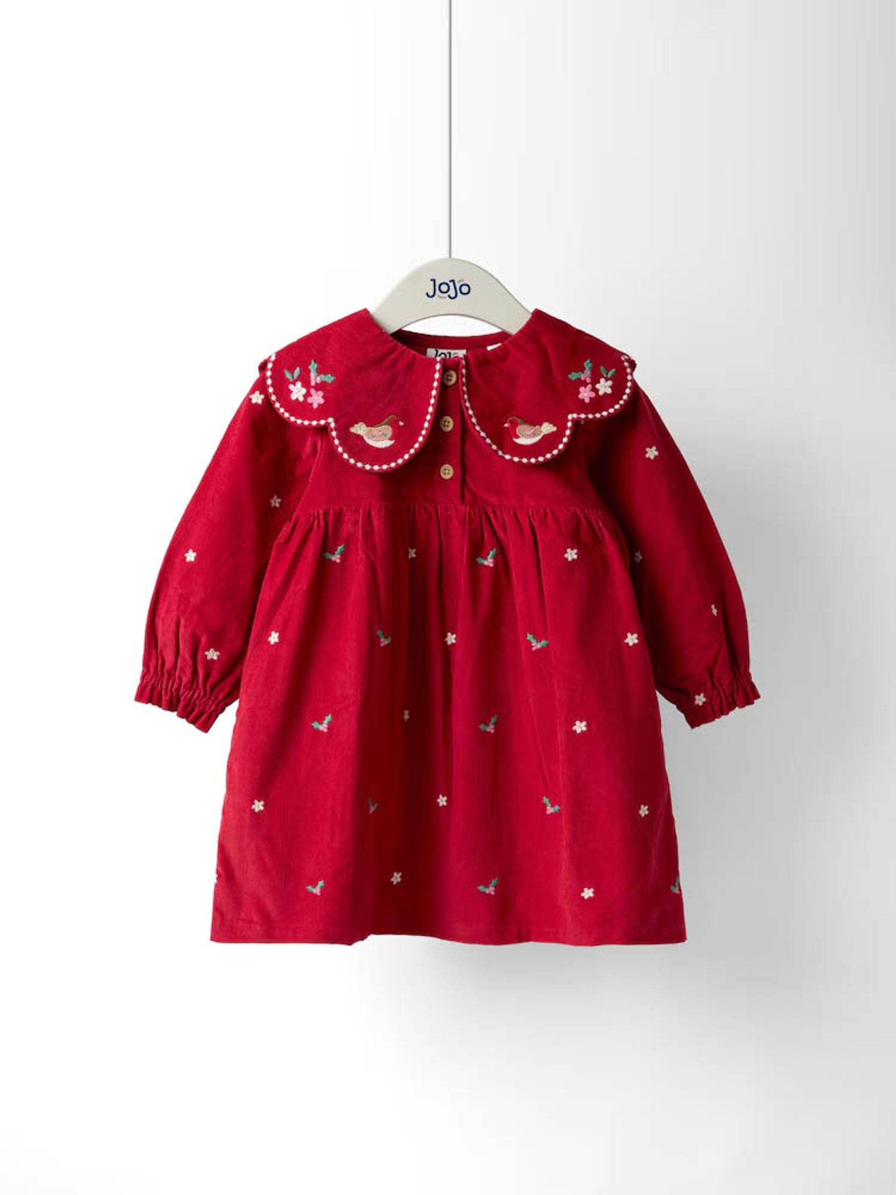 Red Christmas Embroidered Collar Cord Dress | JoJo Maman Bb USA