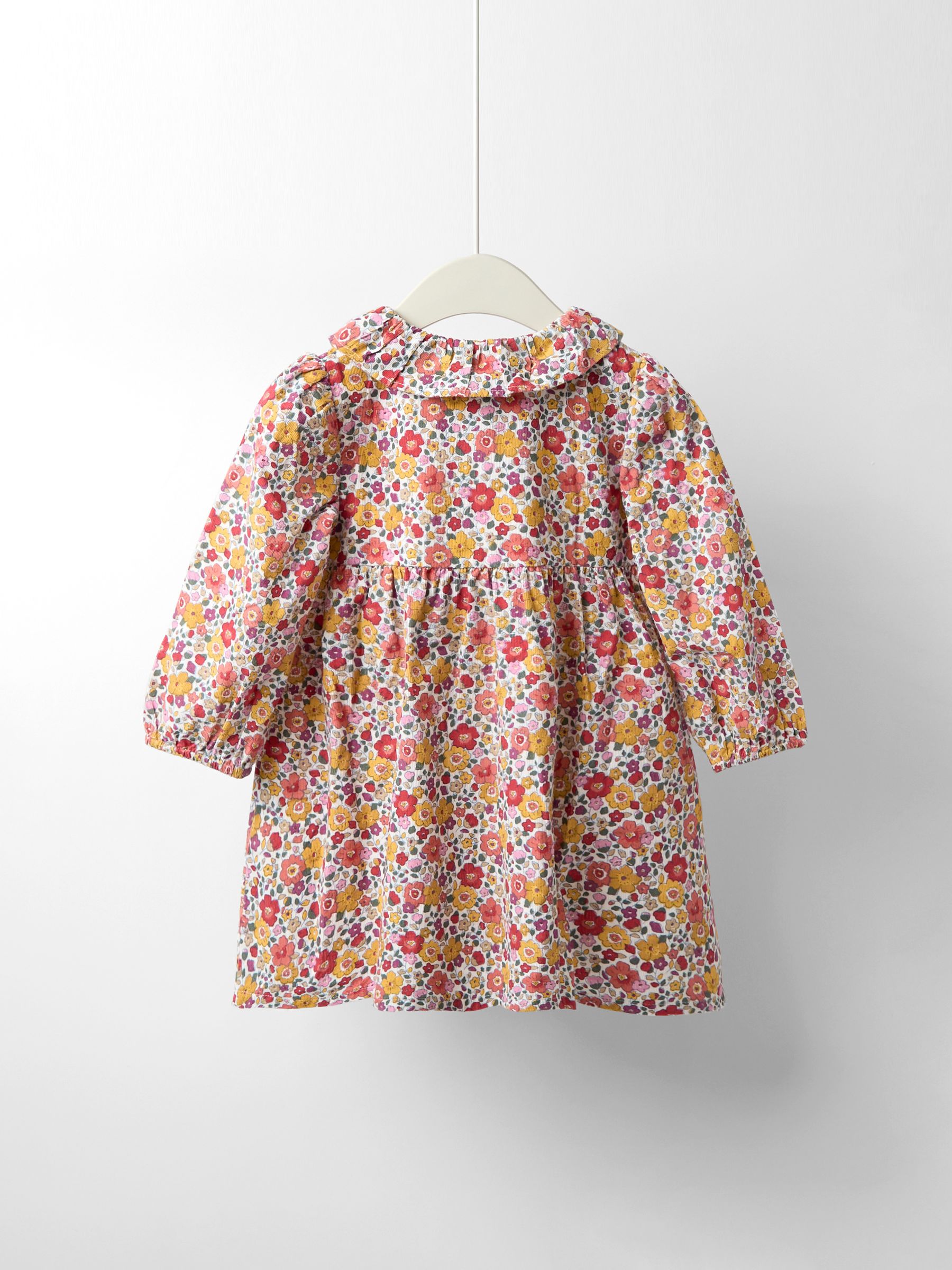 Cream Floral Frill Collar Cord Button Through Dress - Image 2 of 5