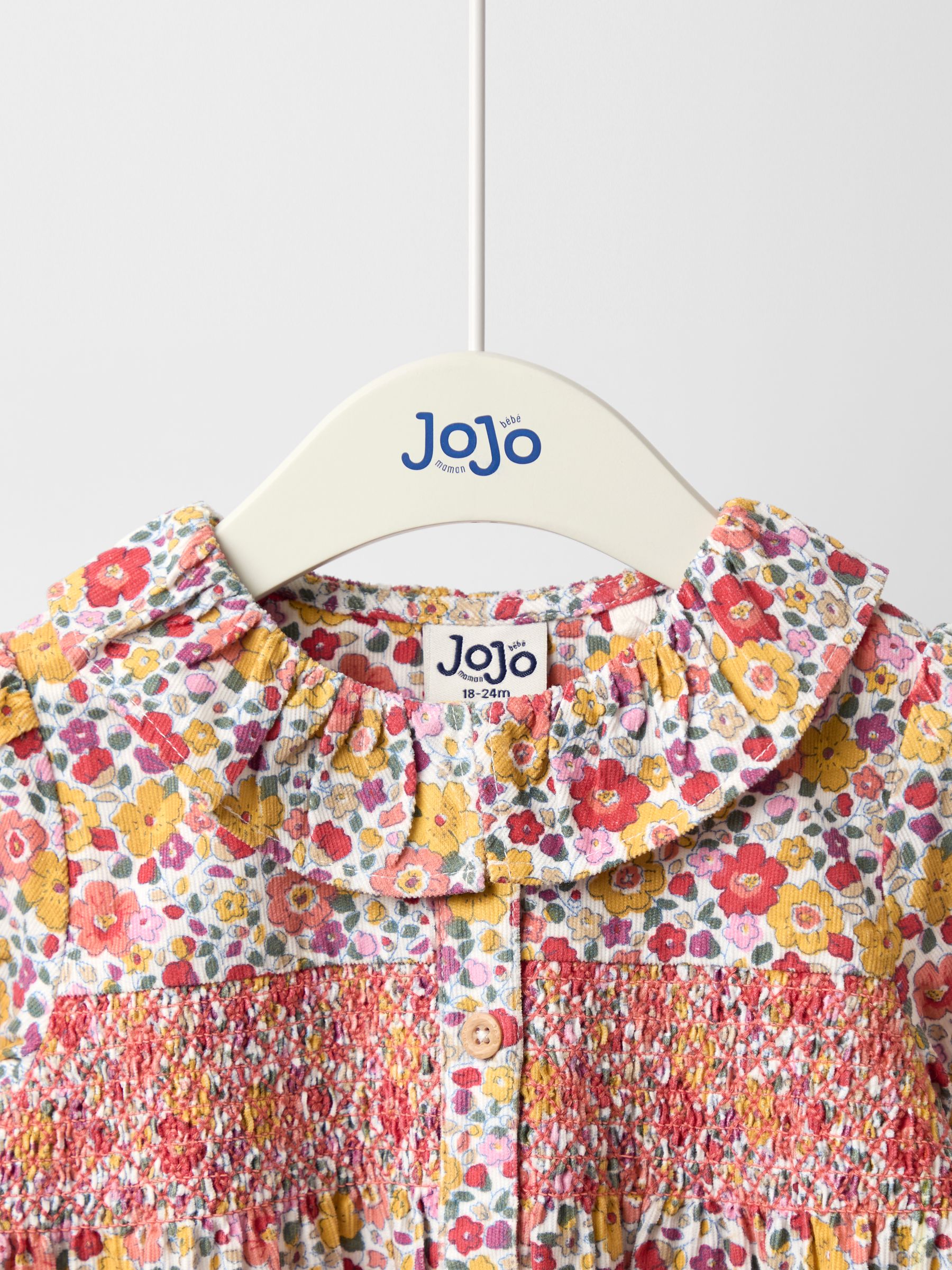 Cream Floral Frill Collar Cord Button Through Dress - Image 3 of 5