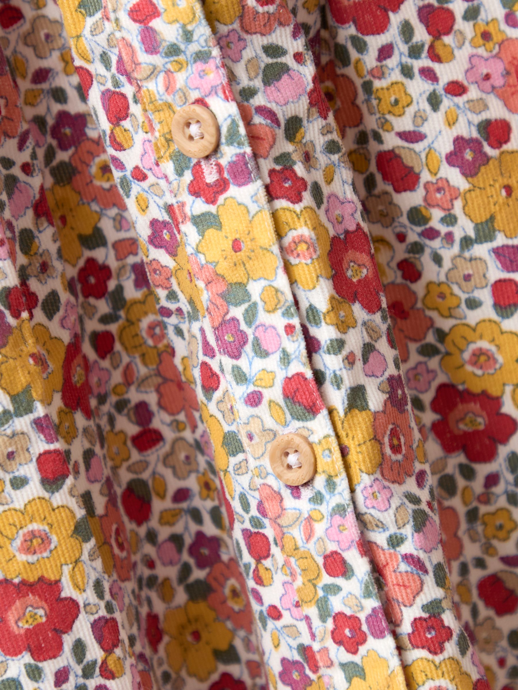 Cream Floral Frill Collar Cord Button Through Dress - Image 5 of 5
