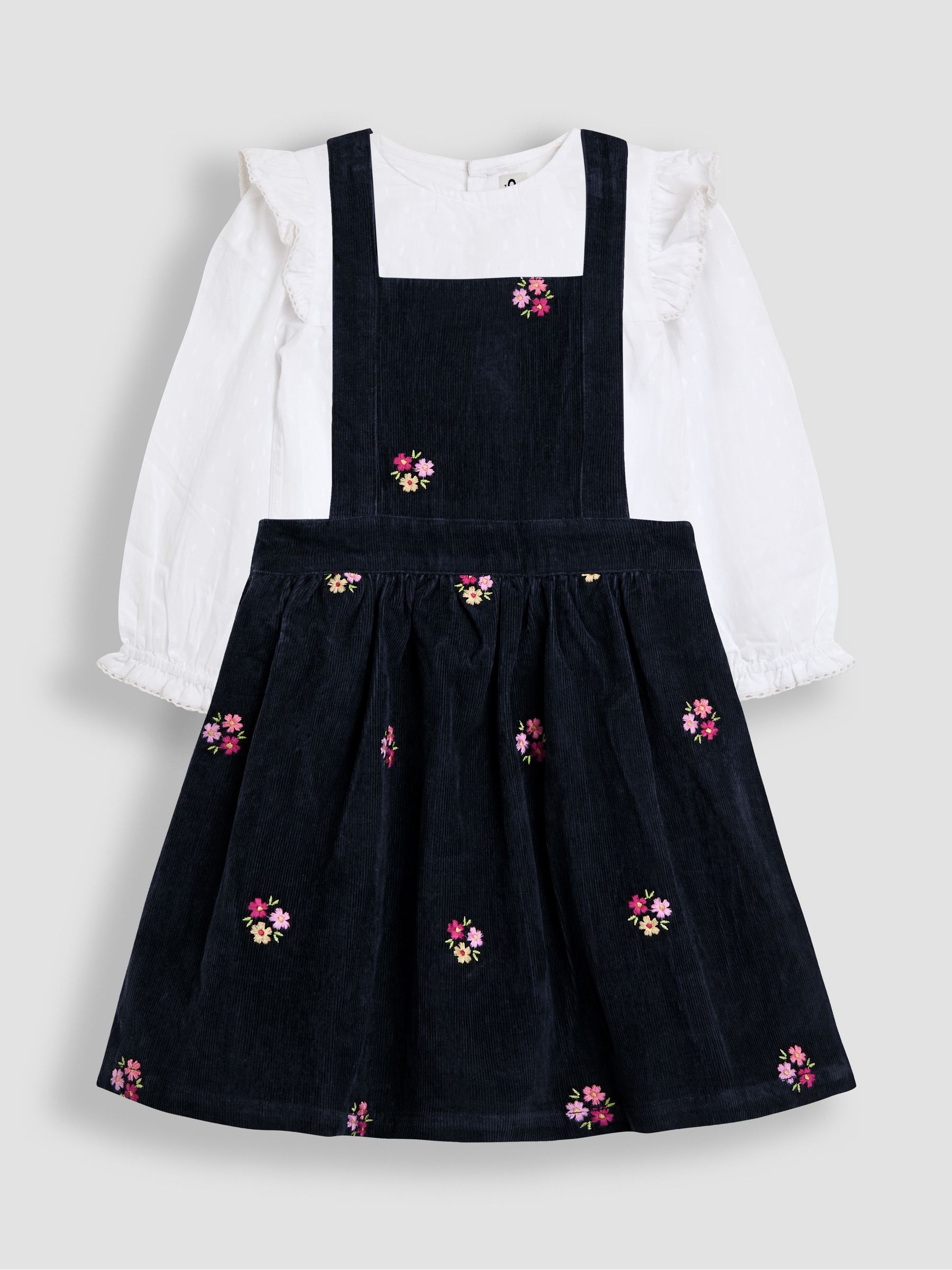 Navy Blue Floral Embroidered Cord Pinafore Dress & Blouse Set | JoJo Maman  Bb USA