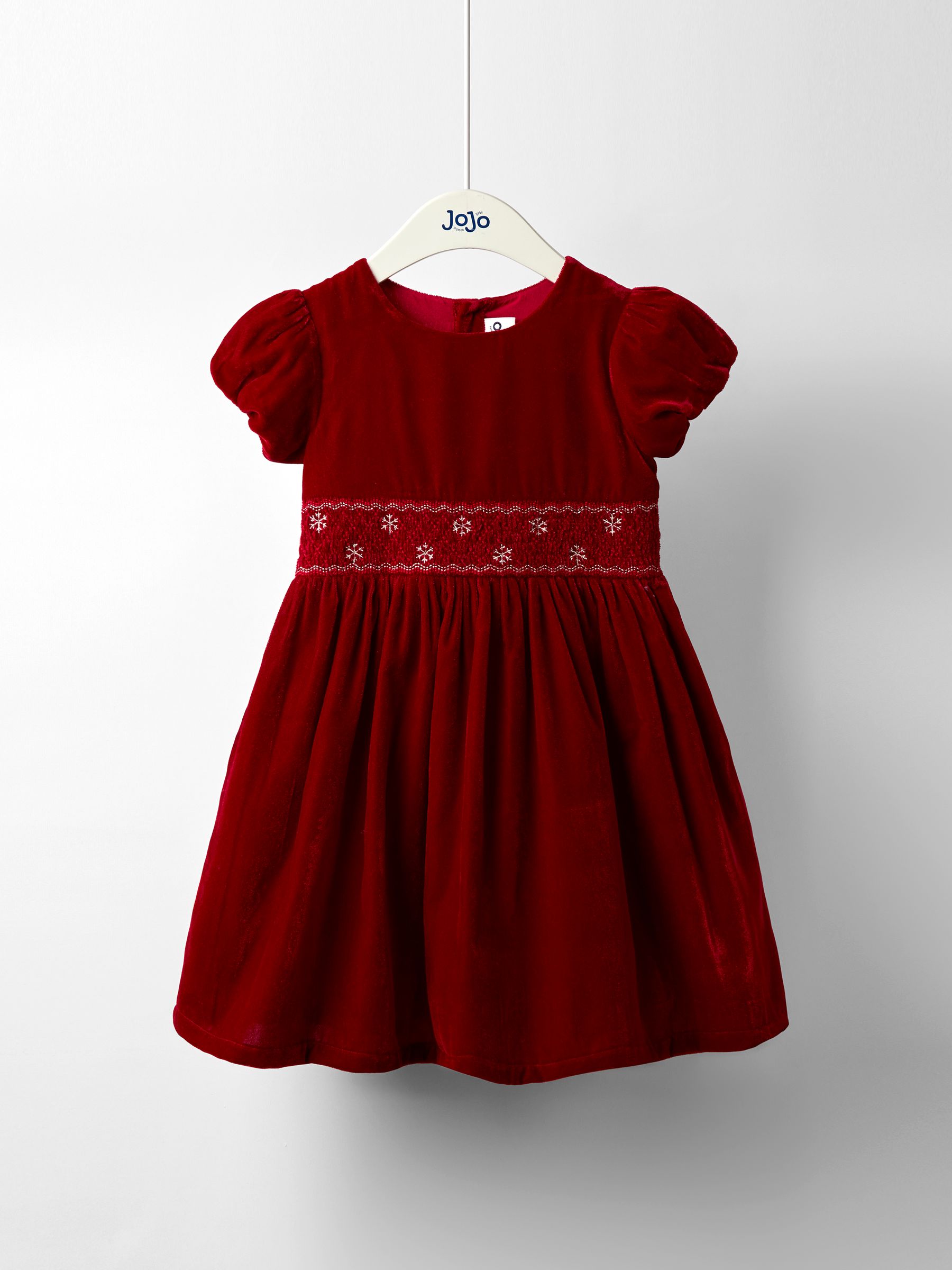 Red Smock Waist Velvet Party Dress - Image 1 of 5