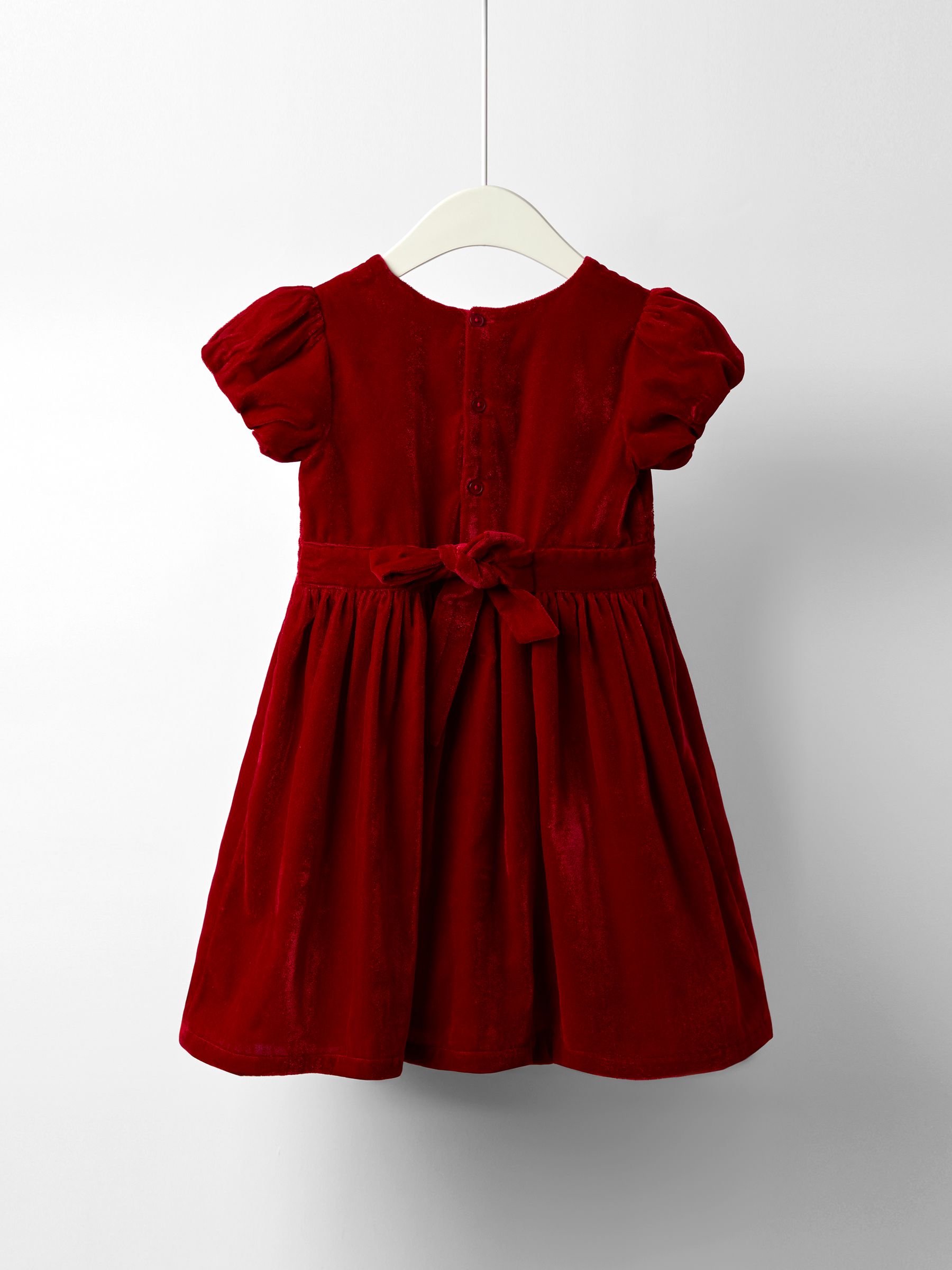 Red Smock Waist Velvet Party Dress - Image 2 of 5
