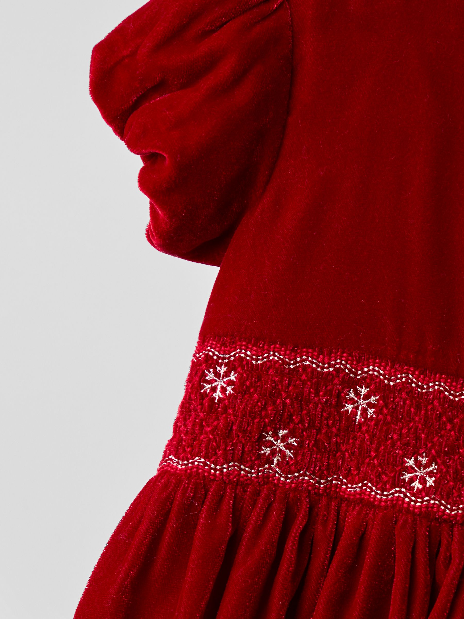 Red Smock Waist Velvet Party Dress - Image 4 of 5