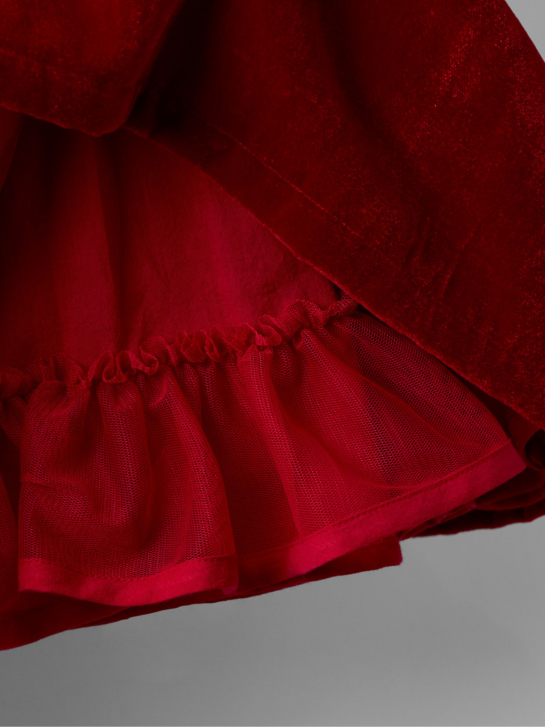 Red Smock Waist Velvet Party Dress - Image 5 of 5