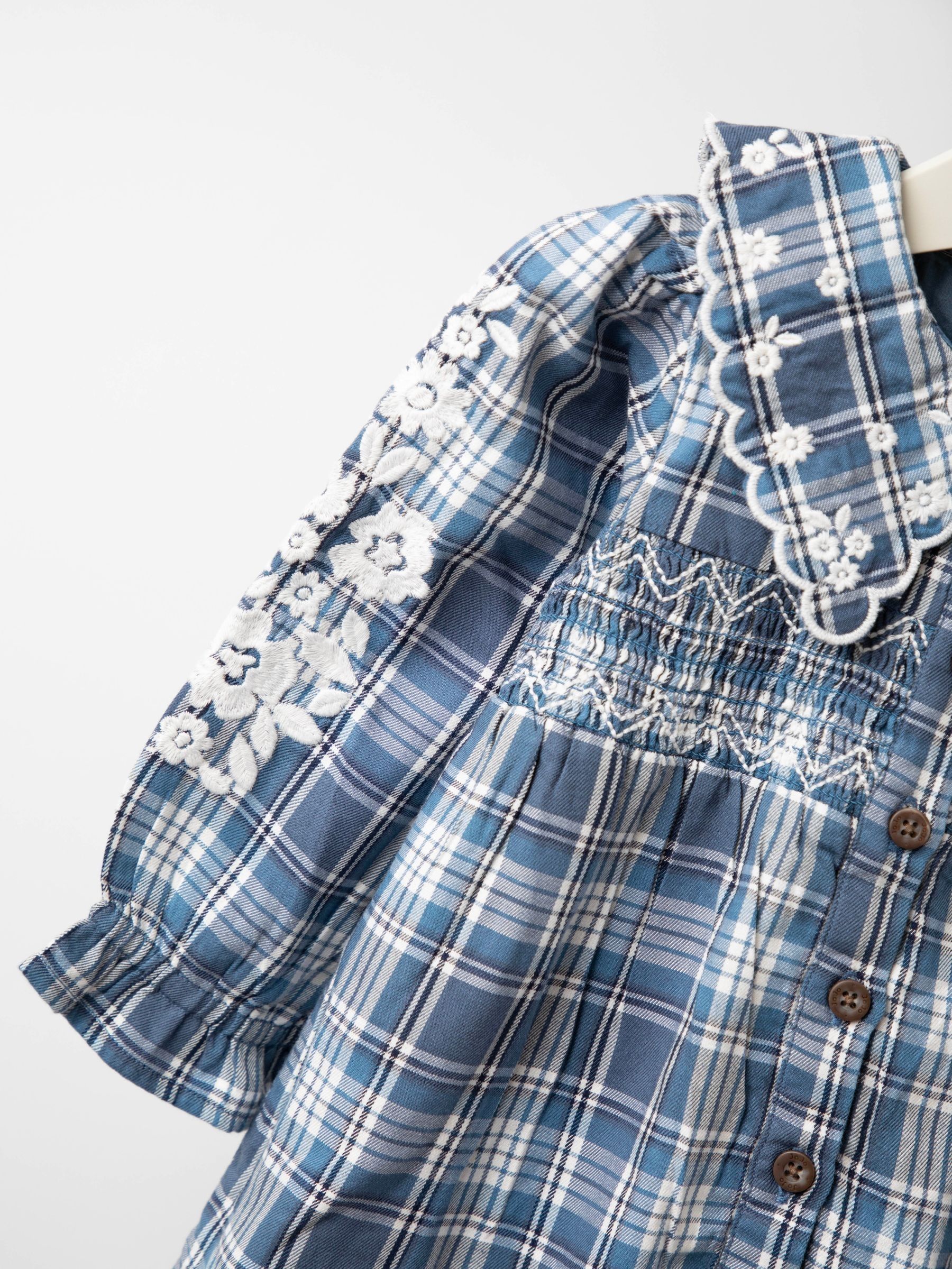 Denim Blue Embroidered Check Dress - Image 3 of 5