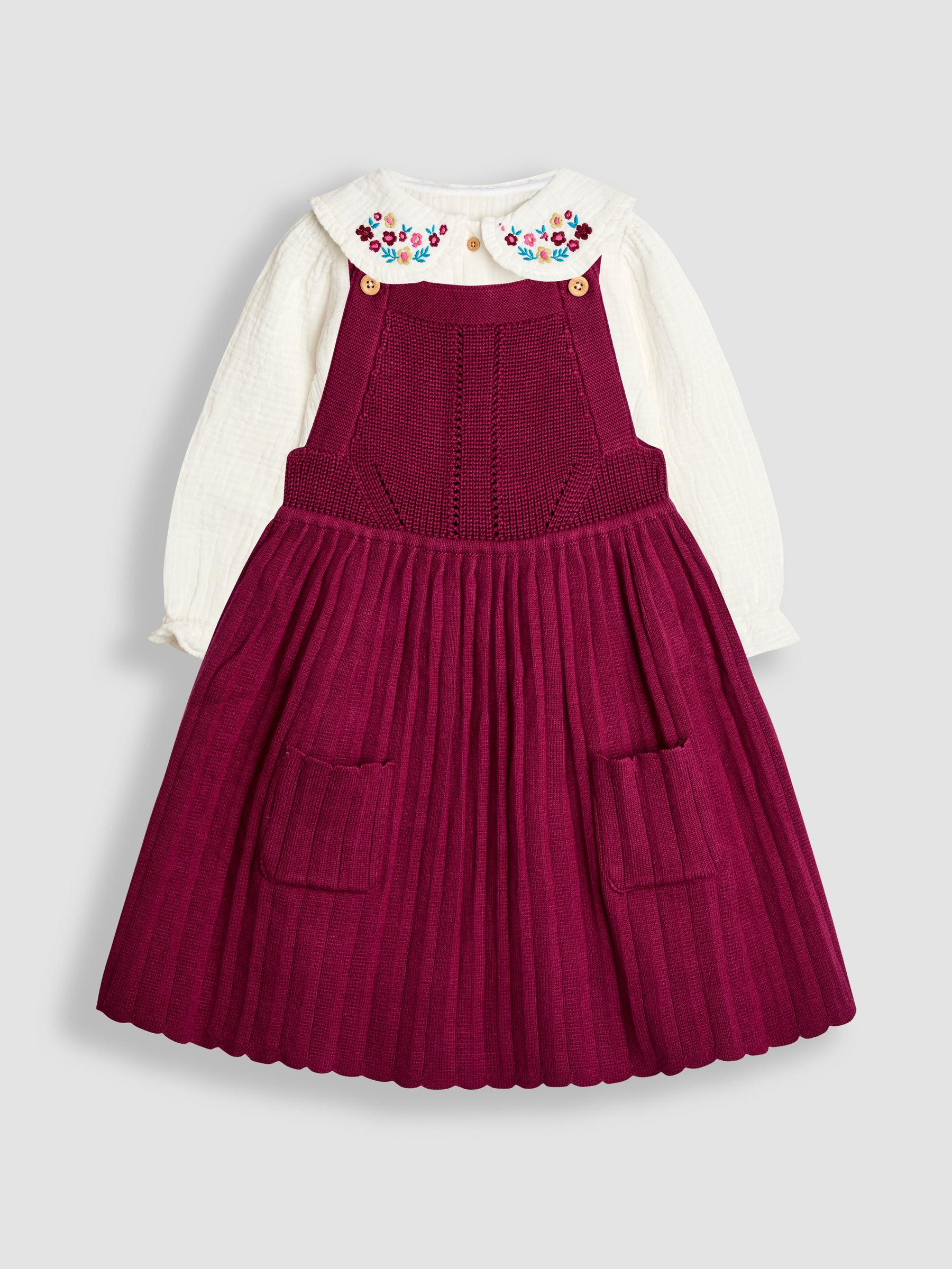 Purple Raspberry Knitted Dress & Embroidered Blouse Set - Image 1 of 6