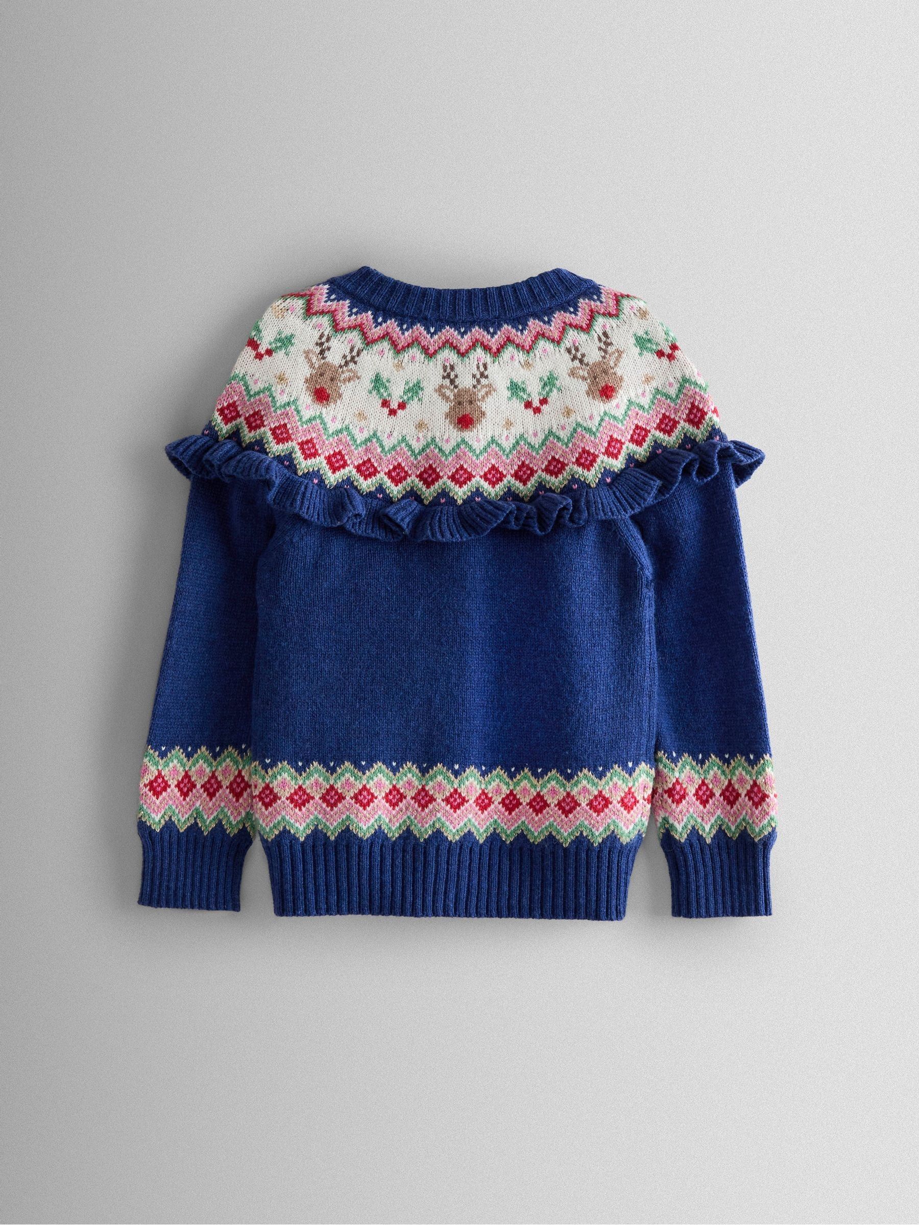 Reindeer Christmas Frill Yoke Fairisle Cardigan | JoJo Maman Bébé USA