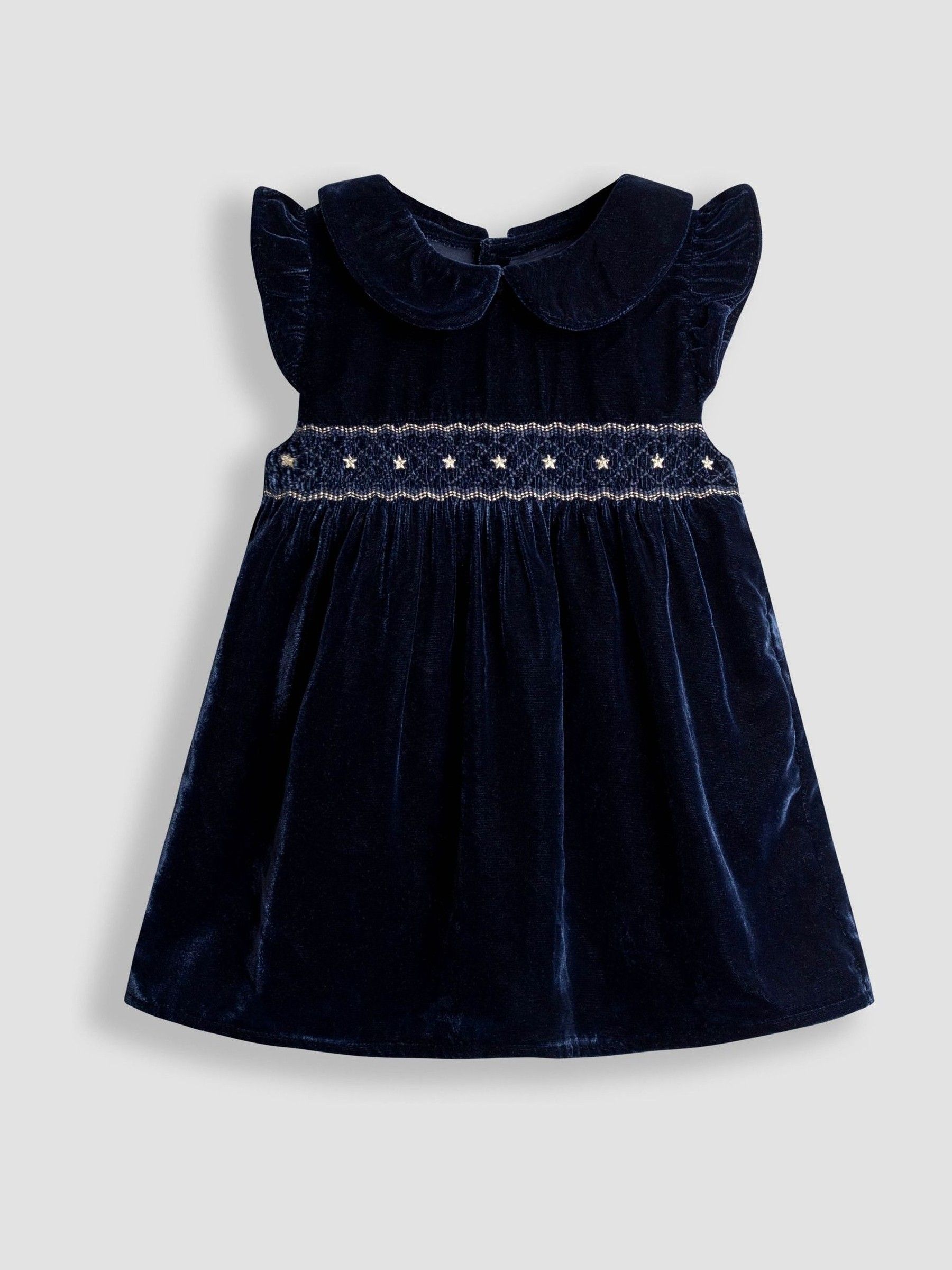 Navy Blue Velvet Baby Dress & Body Set - Image 2 of 6