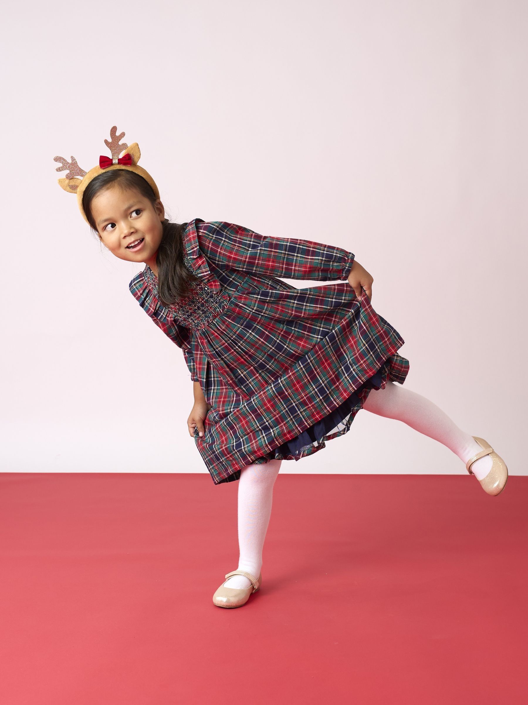 Navy Smocked Frill Tartan Party Dress | JoJo Maman Bb USA
